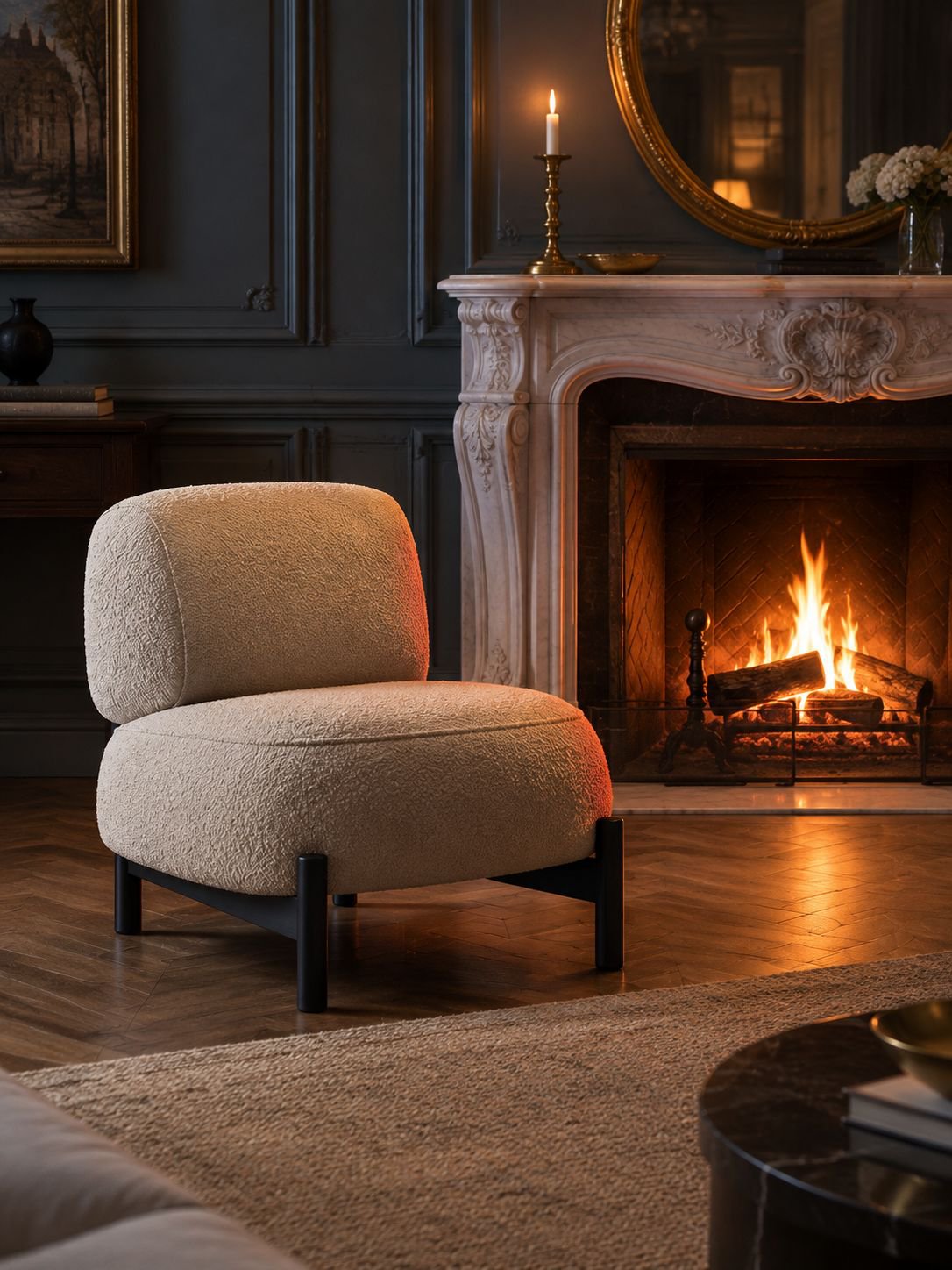 Fauteuil style crème pour chambre à coucher