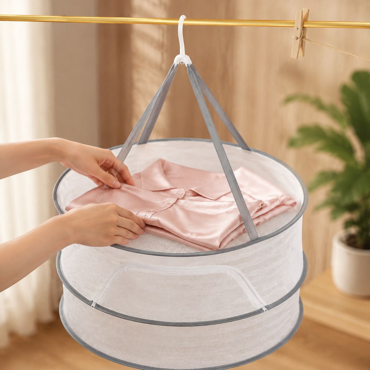 Anti-drop laundry basket for windy conditions