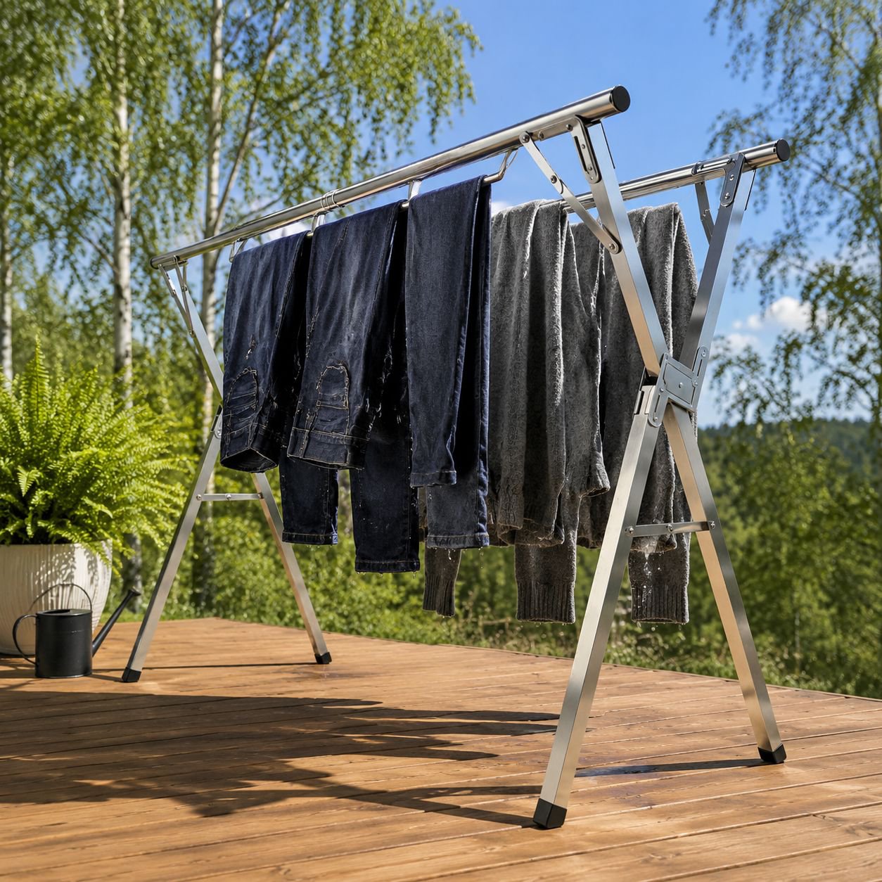 Home Standing Foldable Drying Rack, Extendable Clothes Hanger for Balcony, Heavy-Duty Design