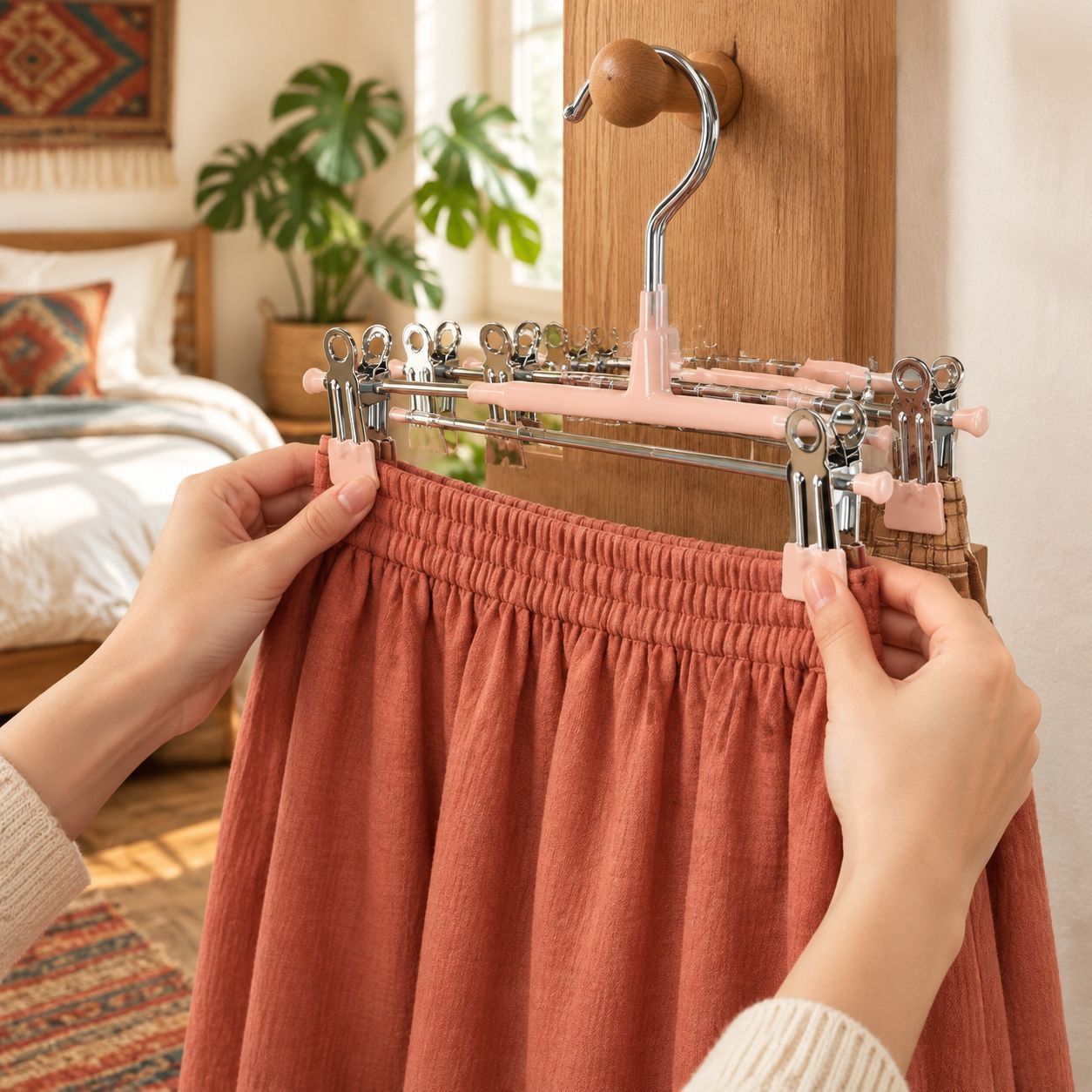 Perchero multifuncional antideslizante de acero inoxidable para pantalones, pinza organizadora