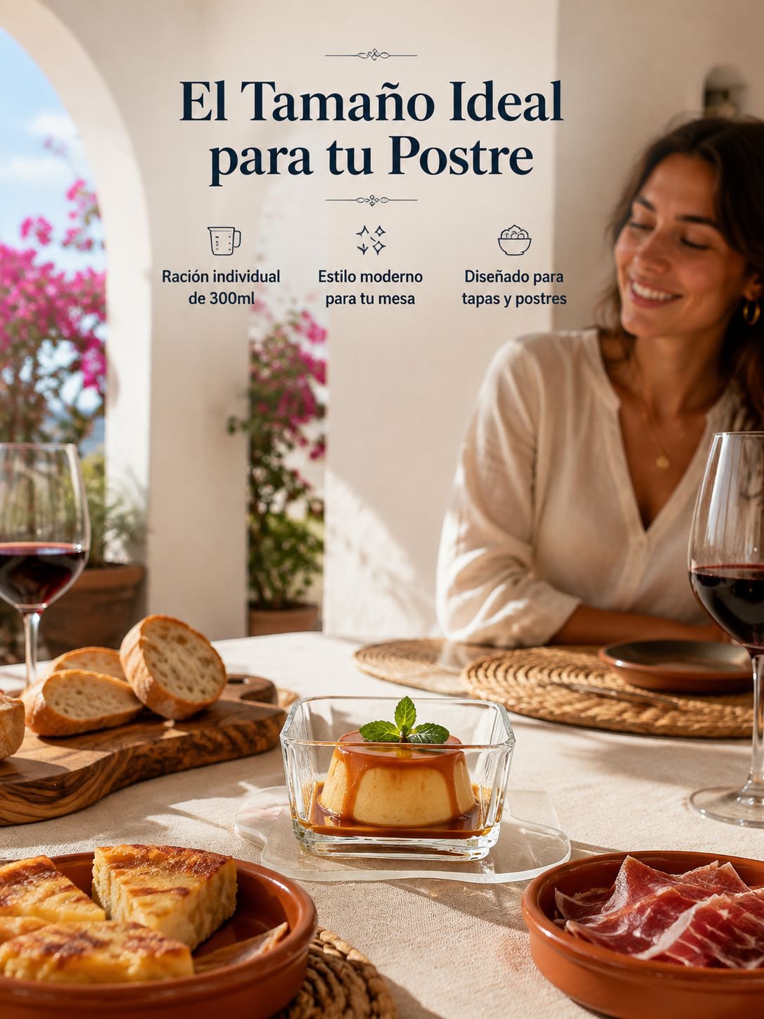 Cuencos de cristal de cuatro esquinas para postres y frutas.