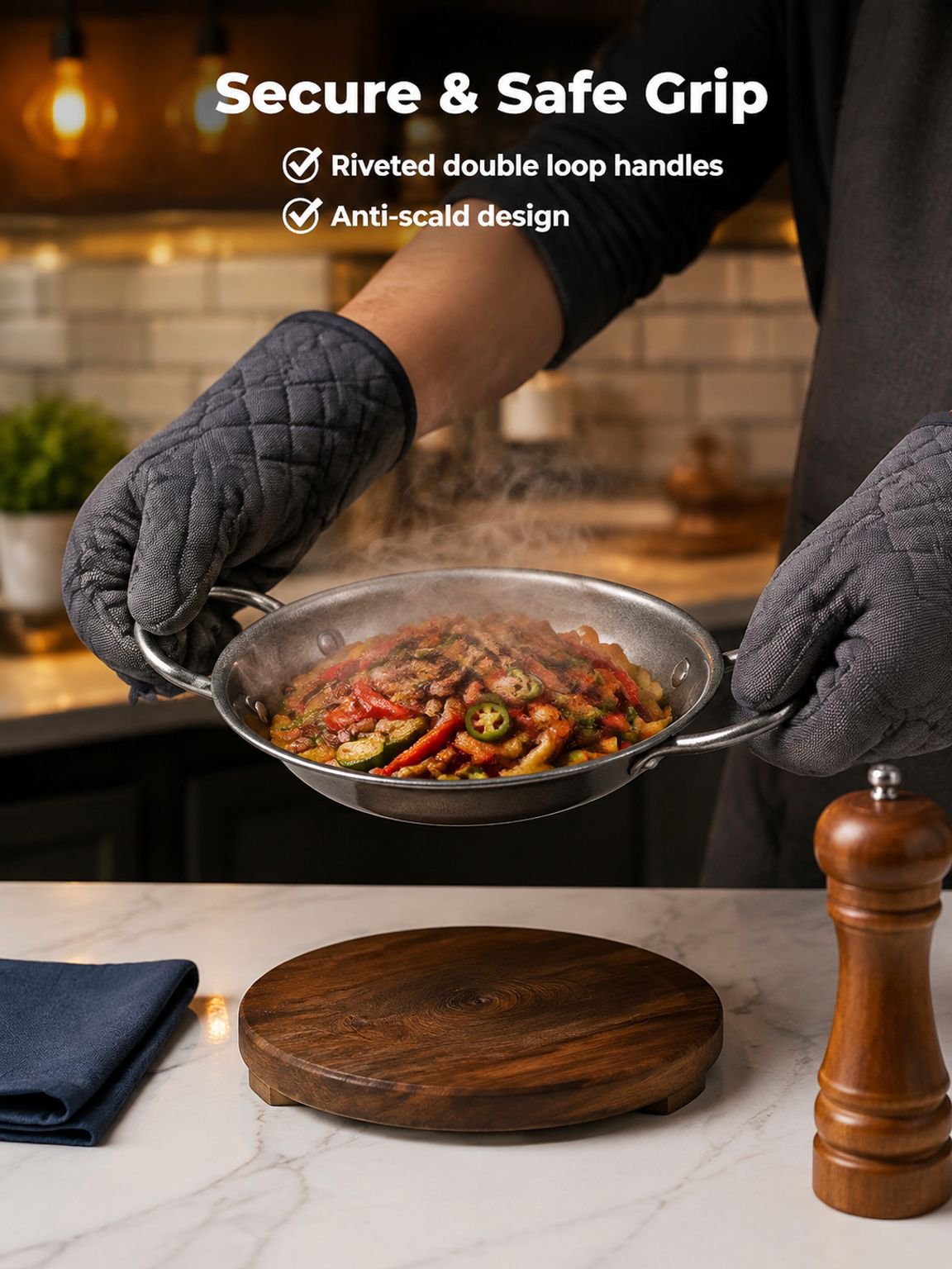 Heavy-duty stainless steel stir-fry pan