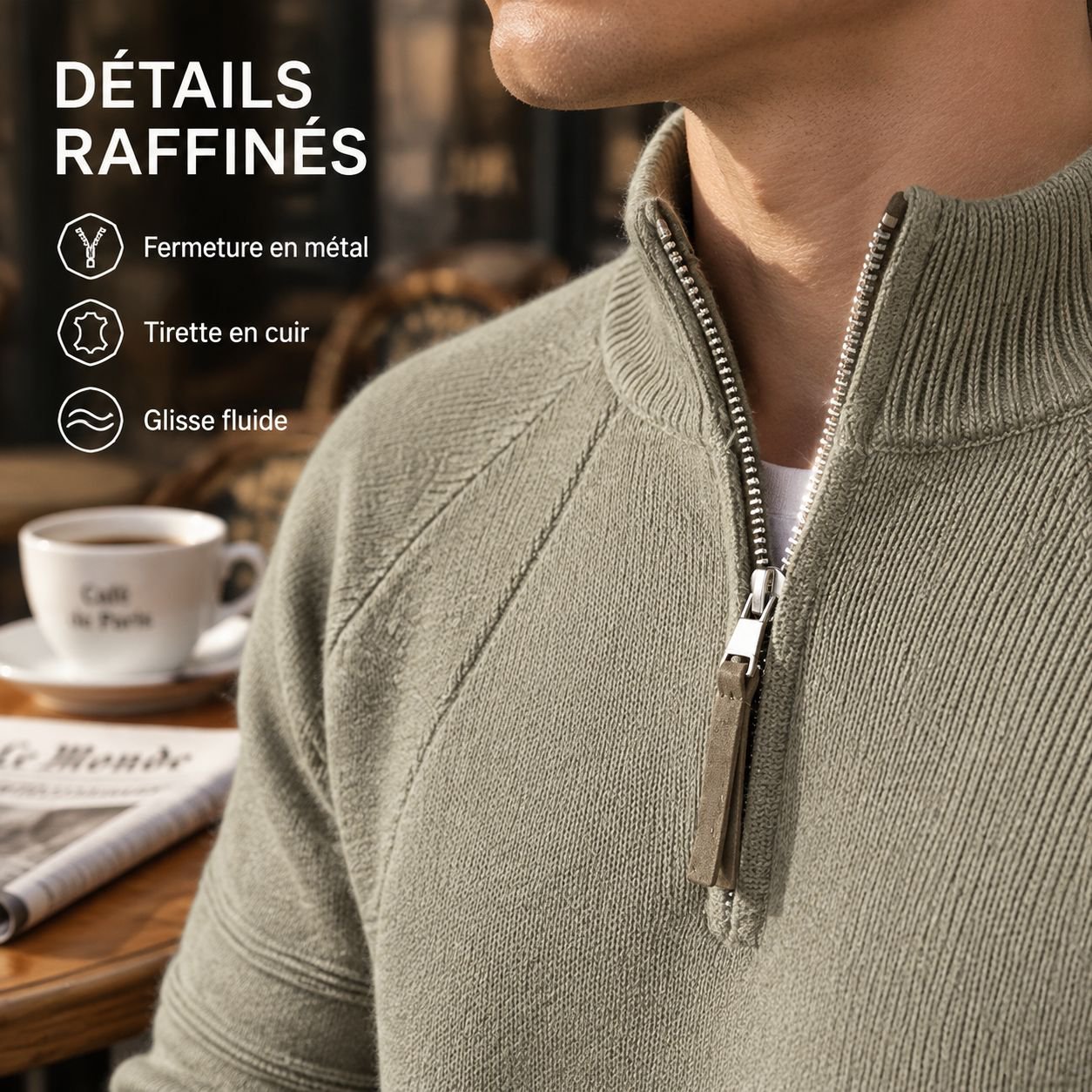 Sweater homme automne à demi-zip col montant
