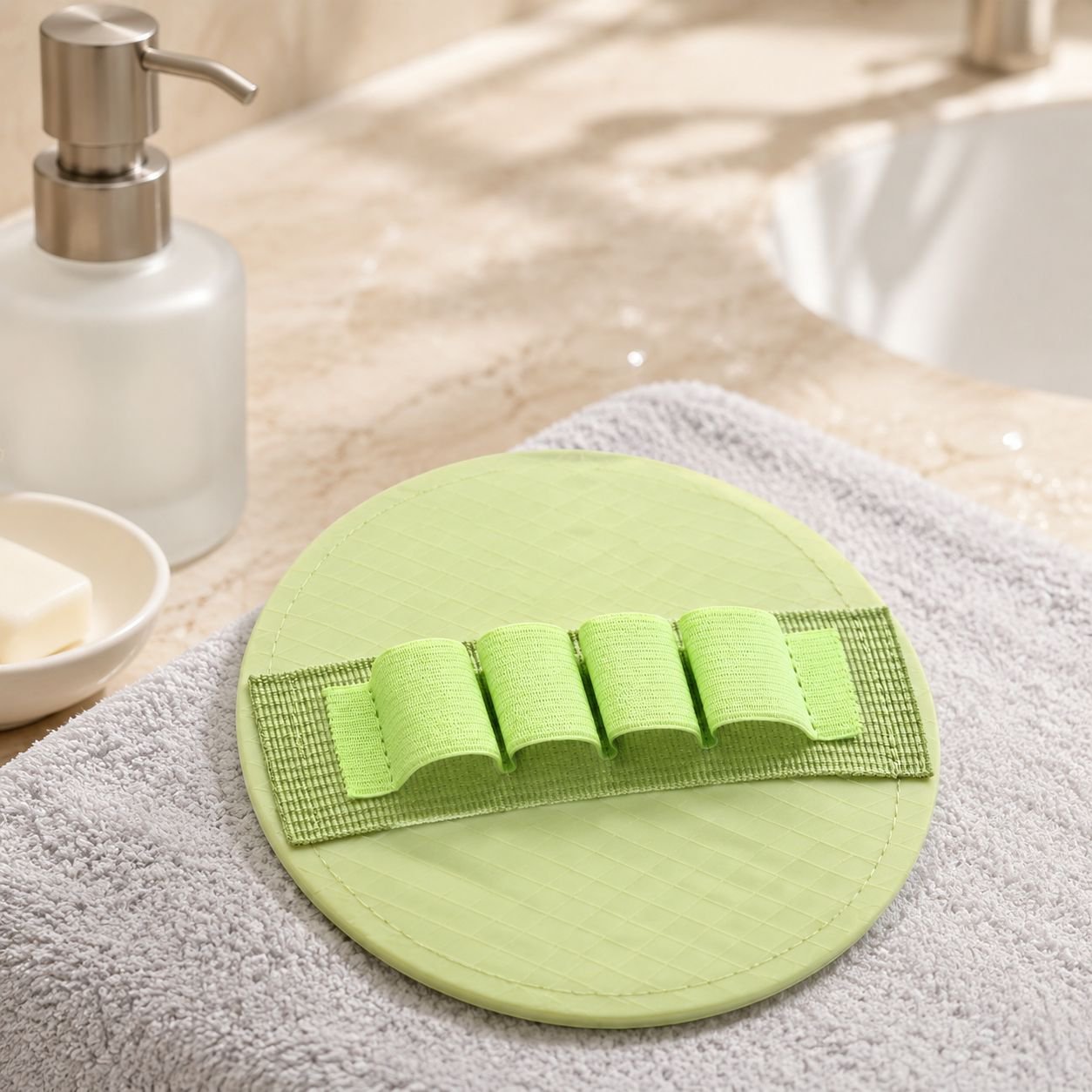 Close-up of exfoliating bath cloth texture