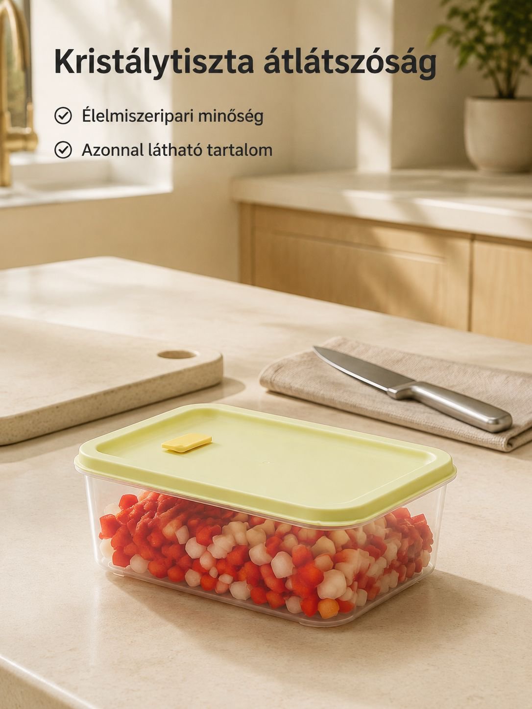 Húsos rekeszes tárolódoboz hűtőhöz – több rekesszel