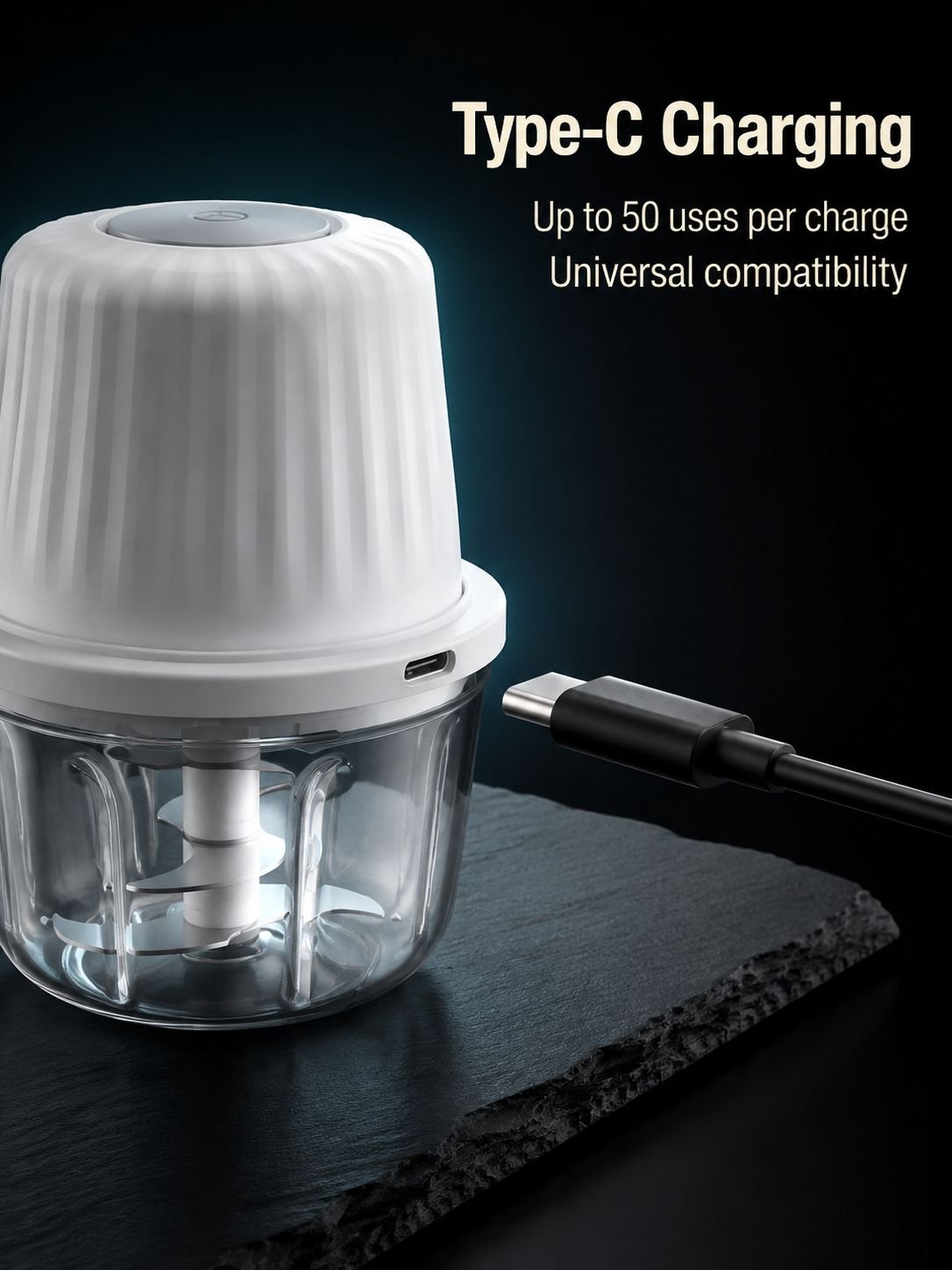 Mini electric chopper chopping vegetables and nuts