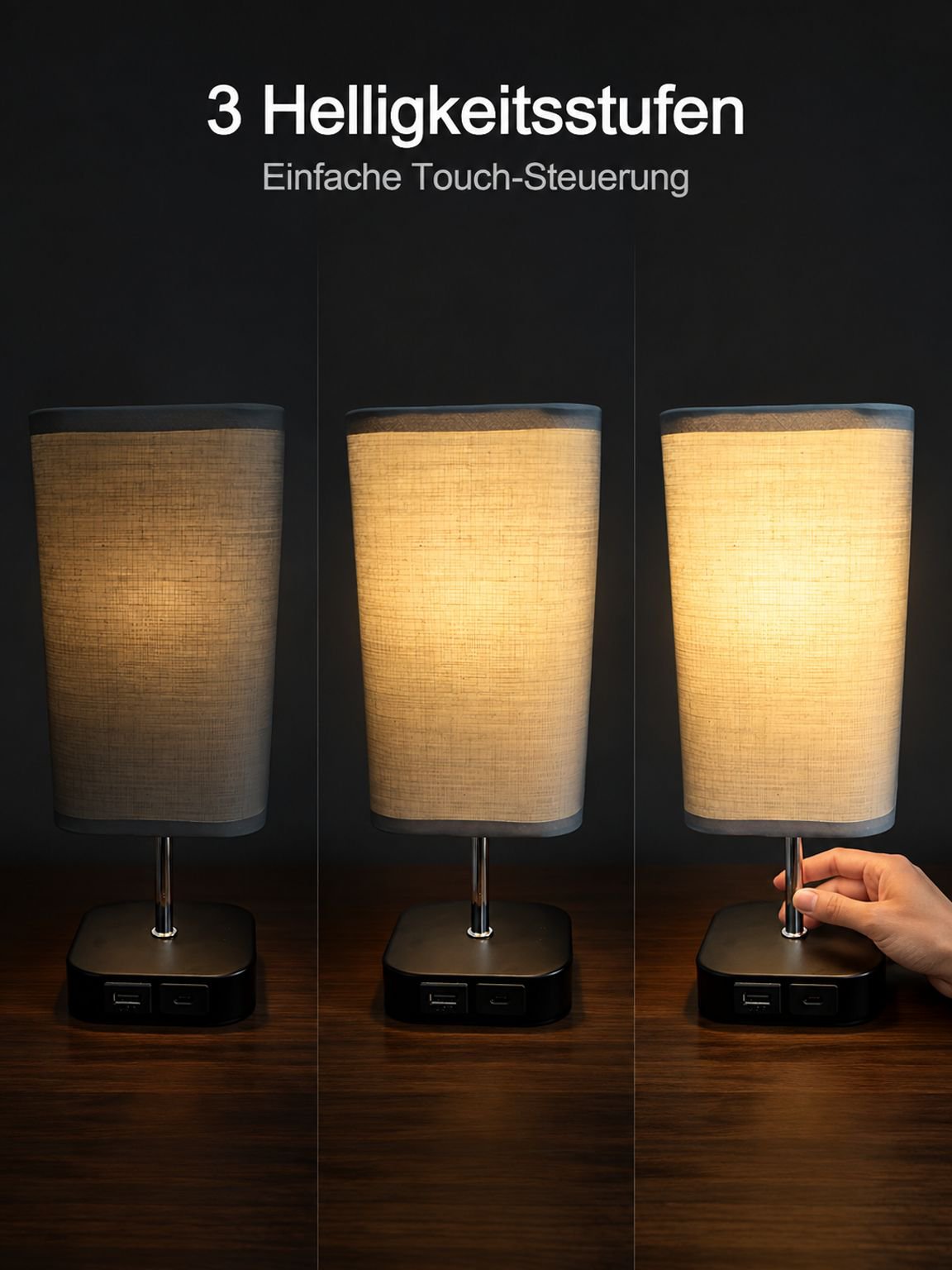 Tischlampe mit Dual-Adapter Hochspannungsaufladung privates Modell dreistufig dimmbar