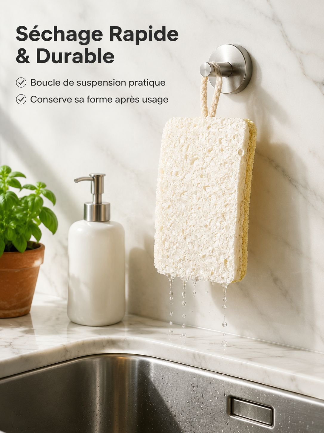 Éponge double face en pulpe de bois et luffa pour vaisselle