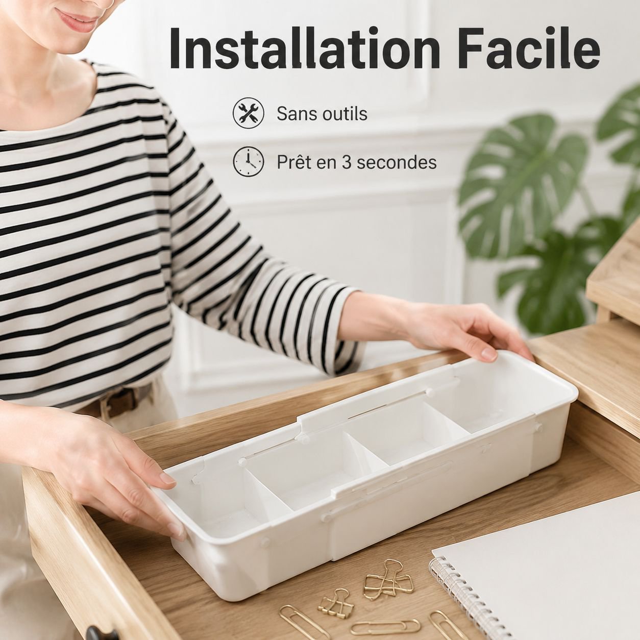 Boîte de rangement à séparateurs extensibles pour tiroir