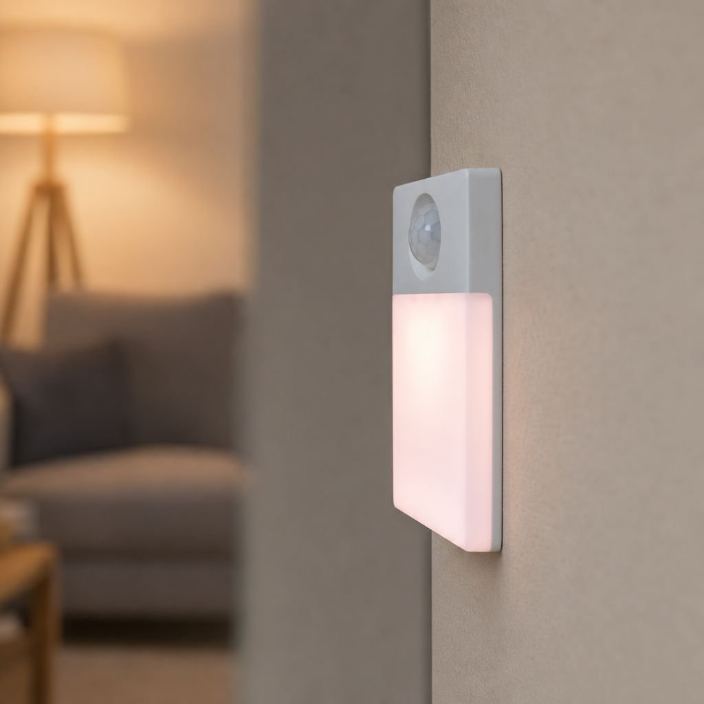 LED sensor light illuminating a dark room