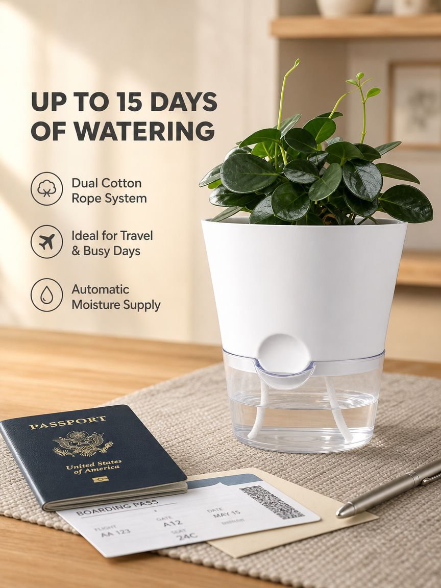 Self-Watering Lazy Flower Pot Plastic Resin Hydroponic Planter