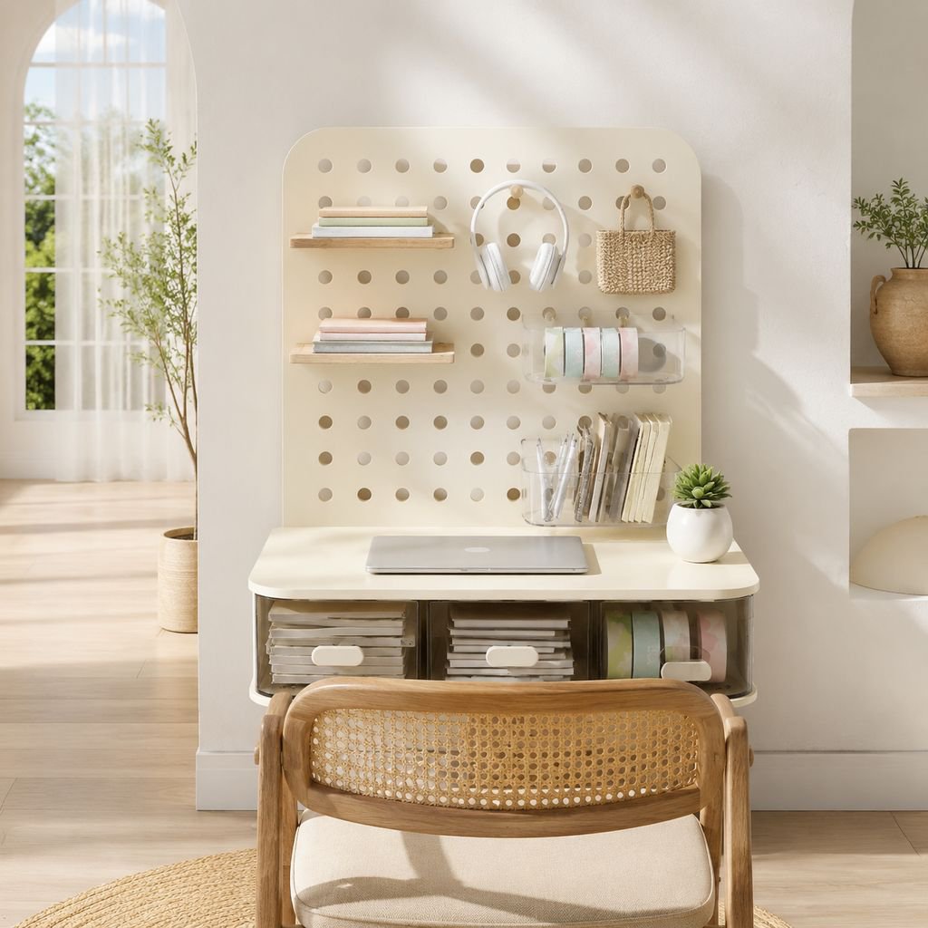 Escritorio estante de almacenamiento vertical tablero de agujeros estilo crema dormitorio hogar mesa