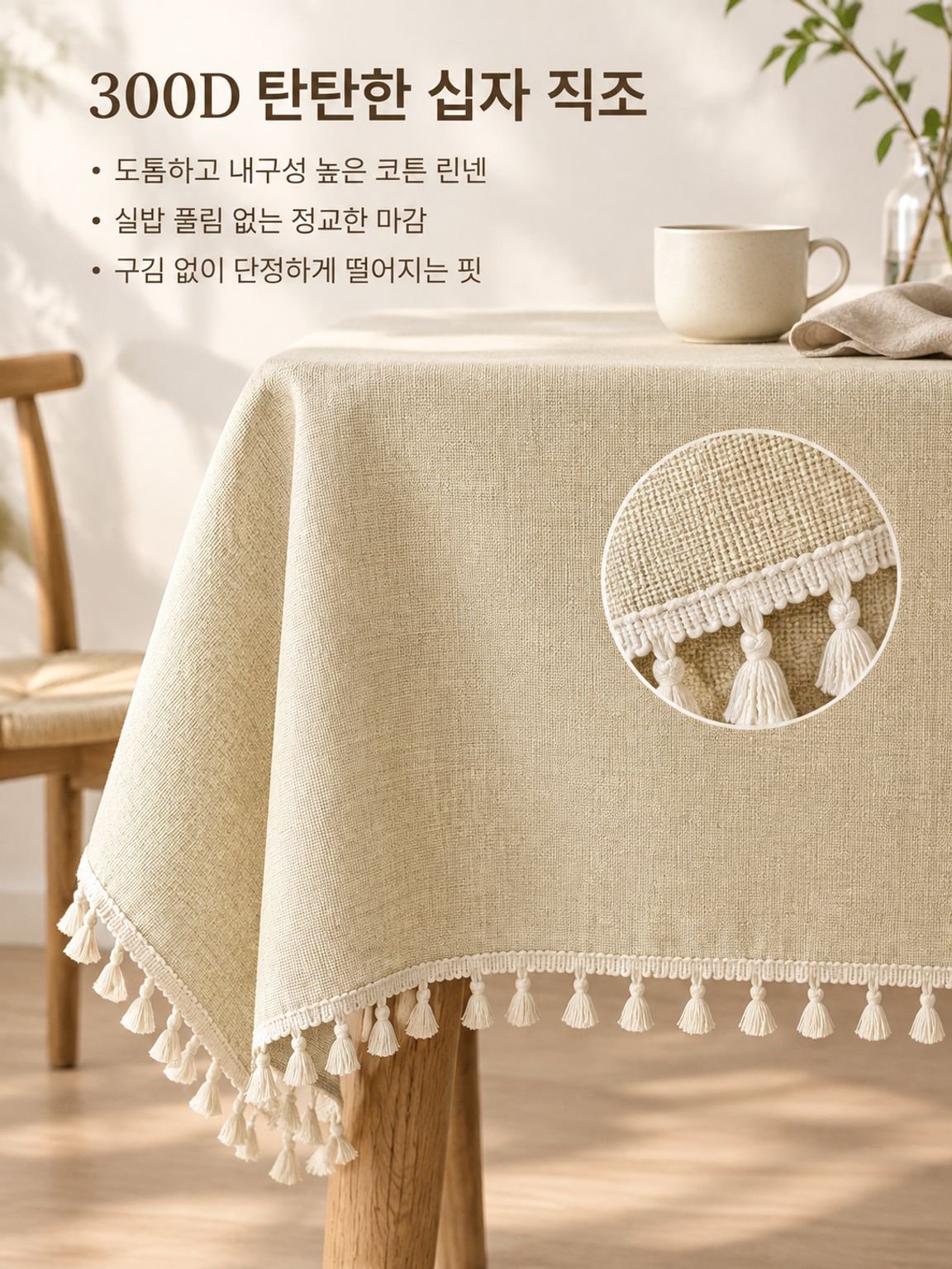 오염을 쉽게 닦아낼 수 있는 면·린넨 식탁보
