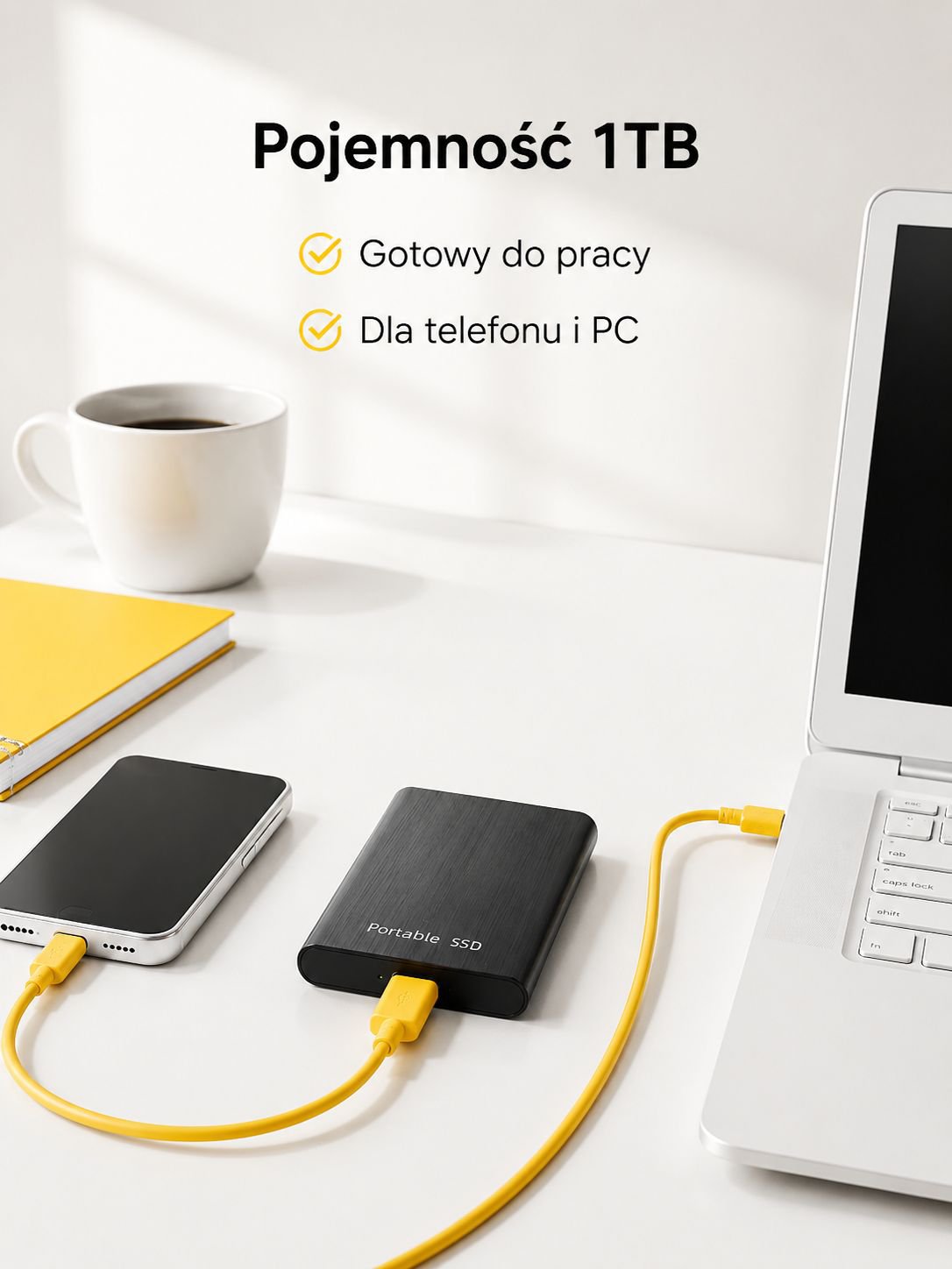 Przenośny dysk twardy o dużej pojemności z metalową obudową szczotkowaną