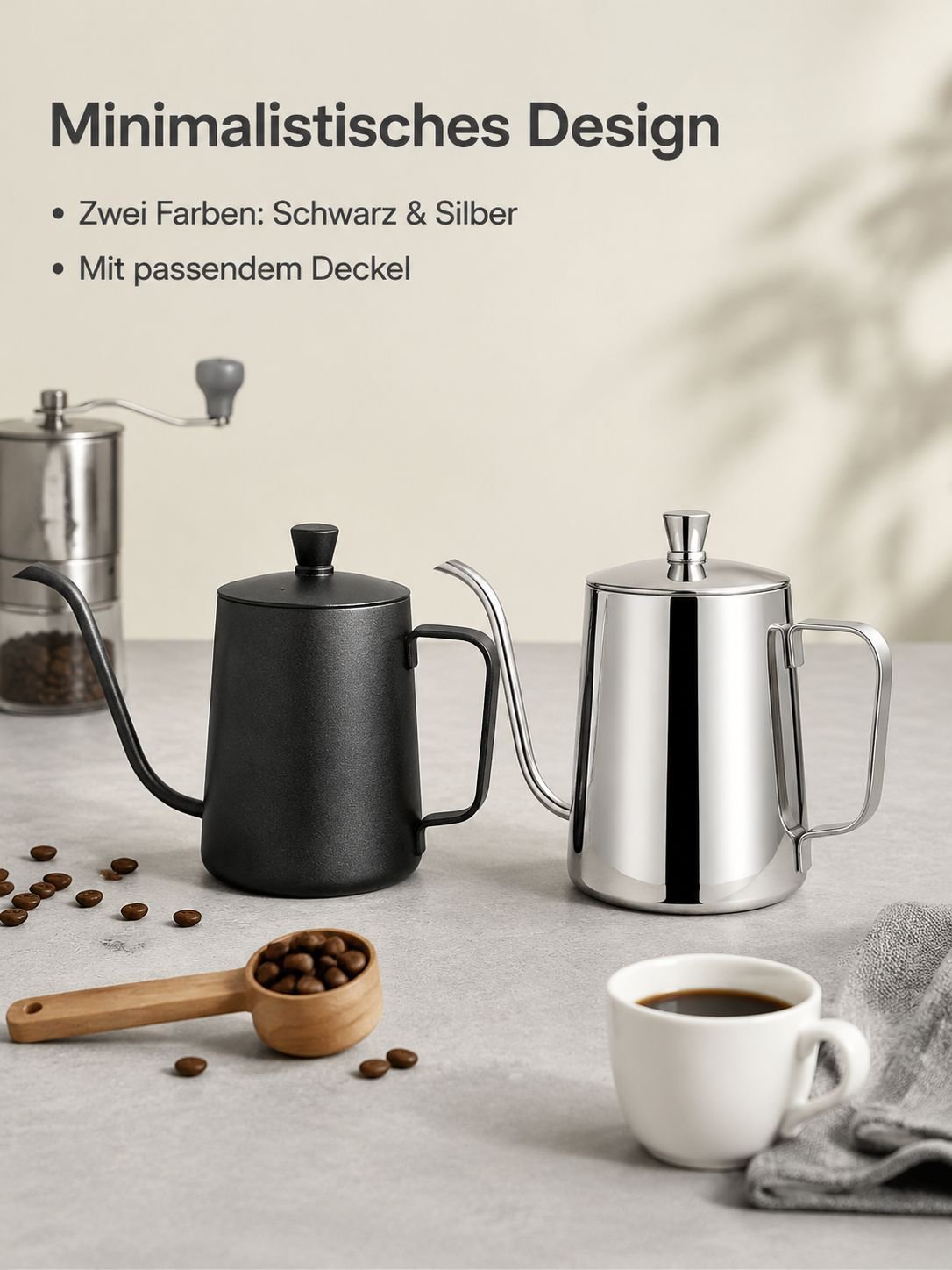 Tragbare Handfilter-Kaffeekanne aus Edelstahl mit langem Ausguss für den Hausgebrauch