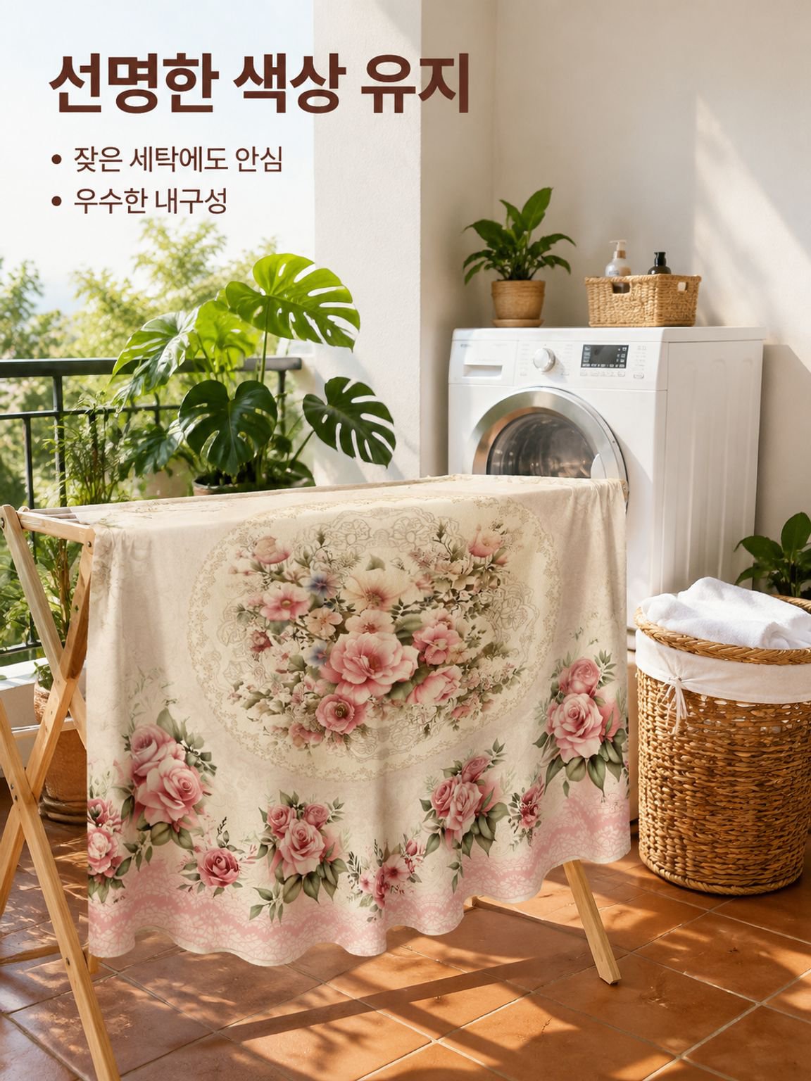 유럽식 식물 프린트 원형 테이블보