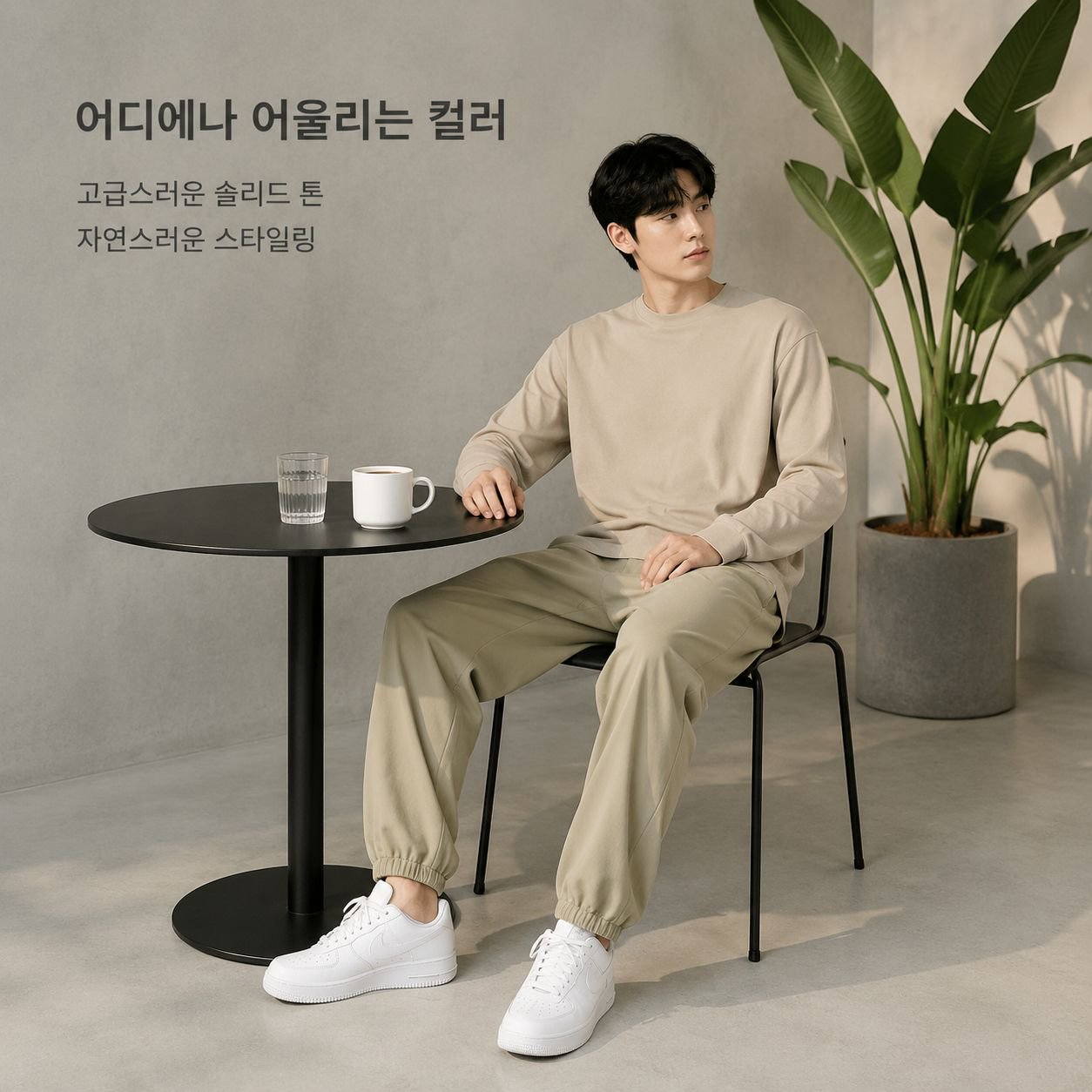 남성용 루즈핏 솔리드 컬러 와이드 레그 캐주얼 팬츠