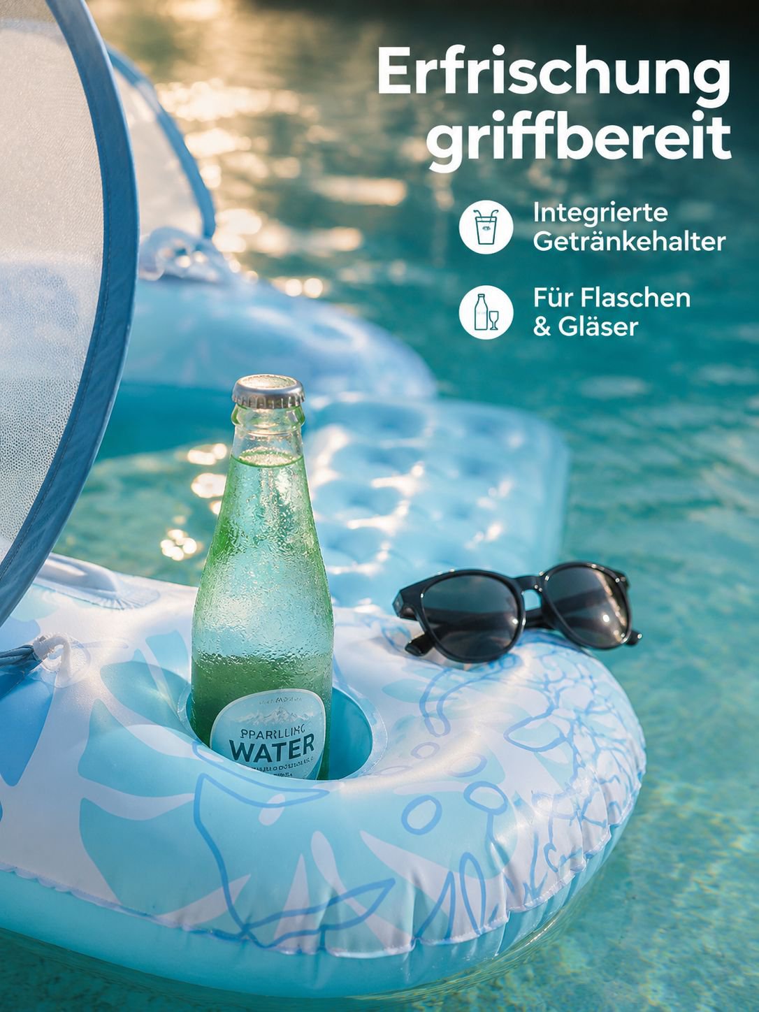 U-förmiger Liegesessel mit Sonnenschutz und schwimmendem Rumpf