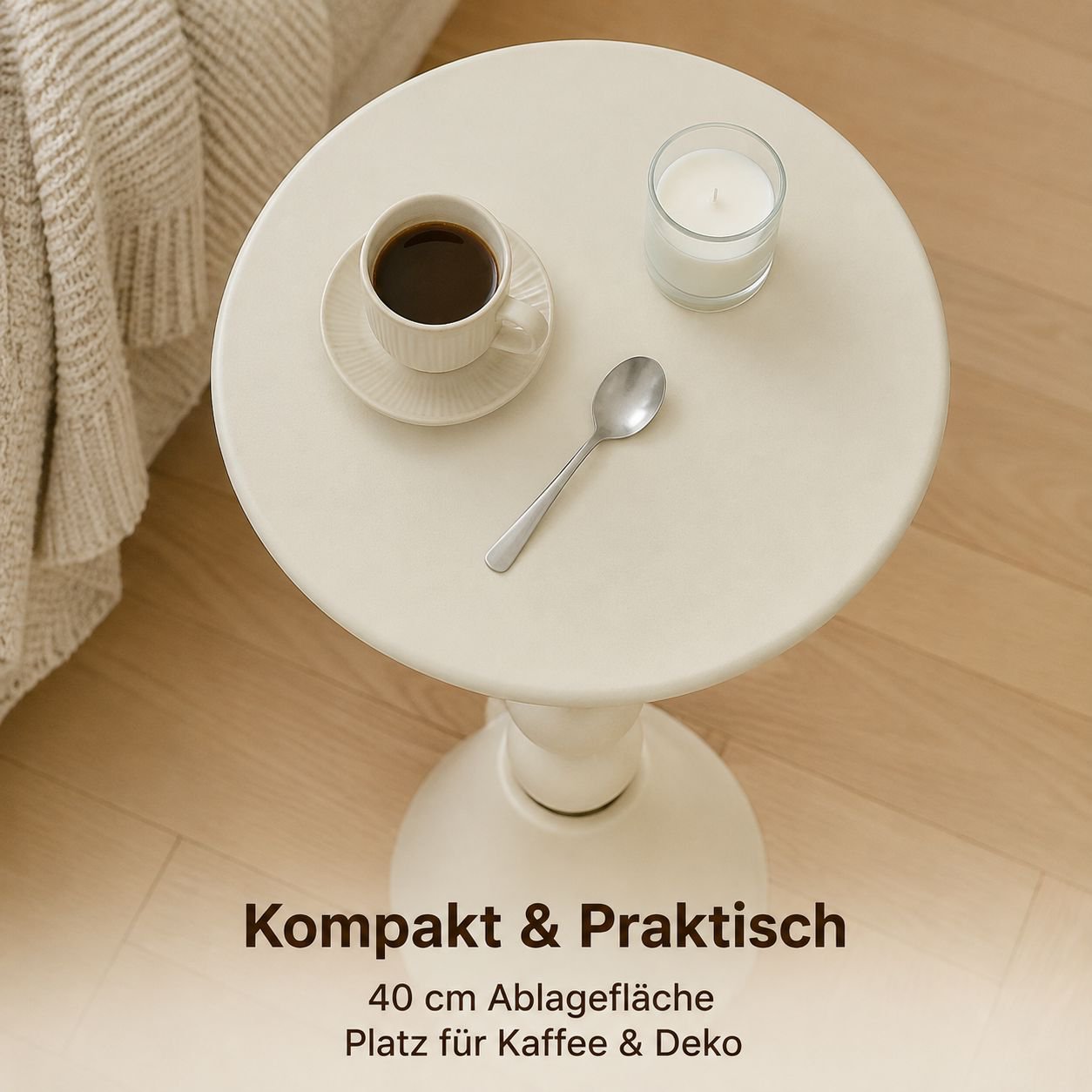 cremefarbener Sofa-Beistelltisch