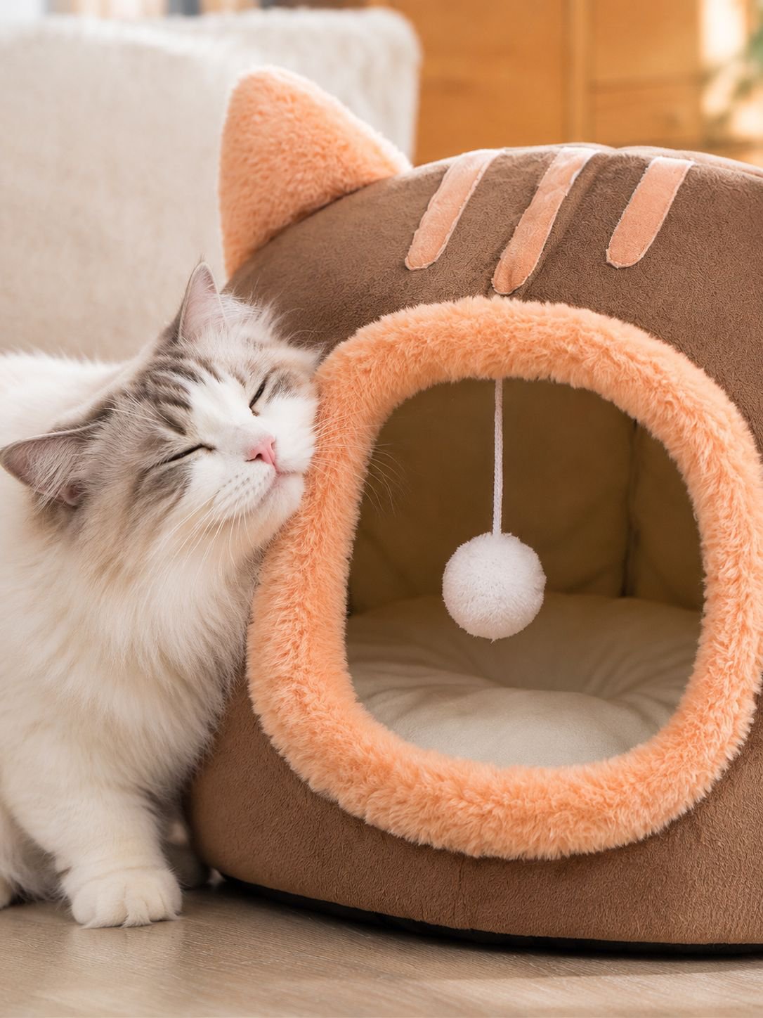 Halboffenes Katzenhaus im Katzen-Design