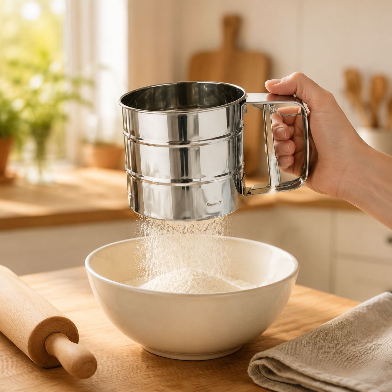 Tamiz de repostería de acero inoxidable semiautomático de mano