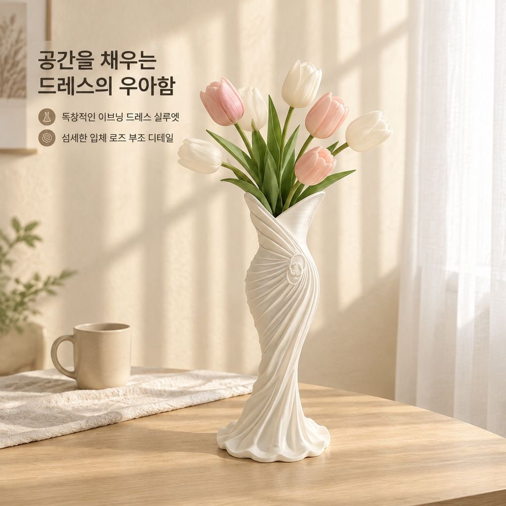 3D 프린팅 드레스 화병 모던 미니멀 북유럽 감성 인테리어 꽃병 오브제