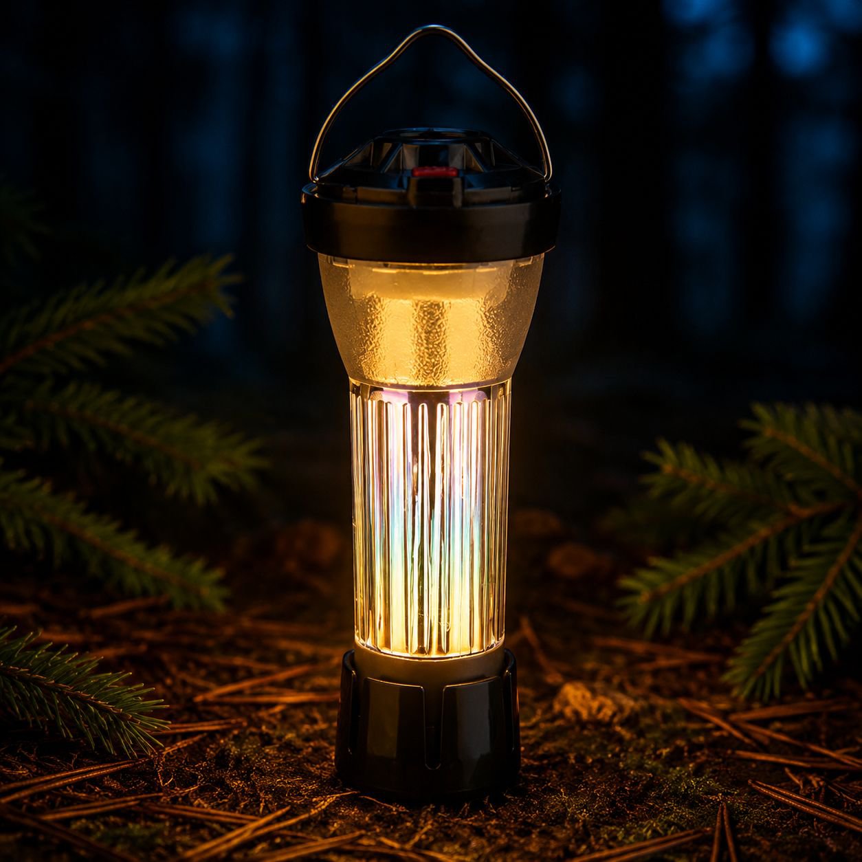 Portable camping light creating a cozy atmosphere