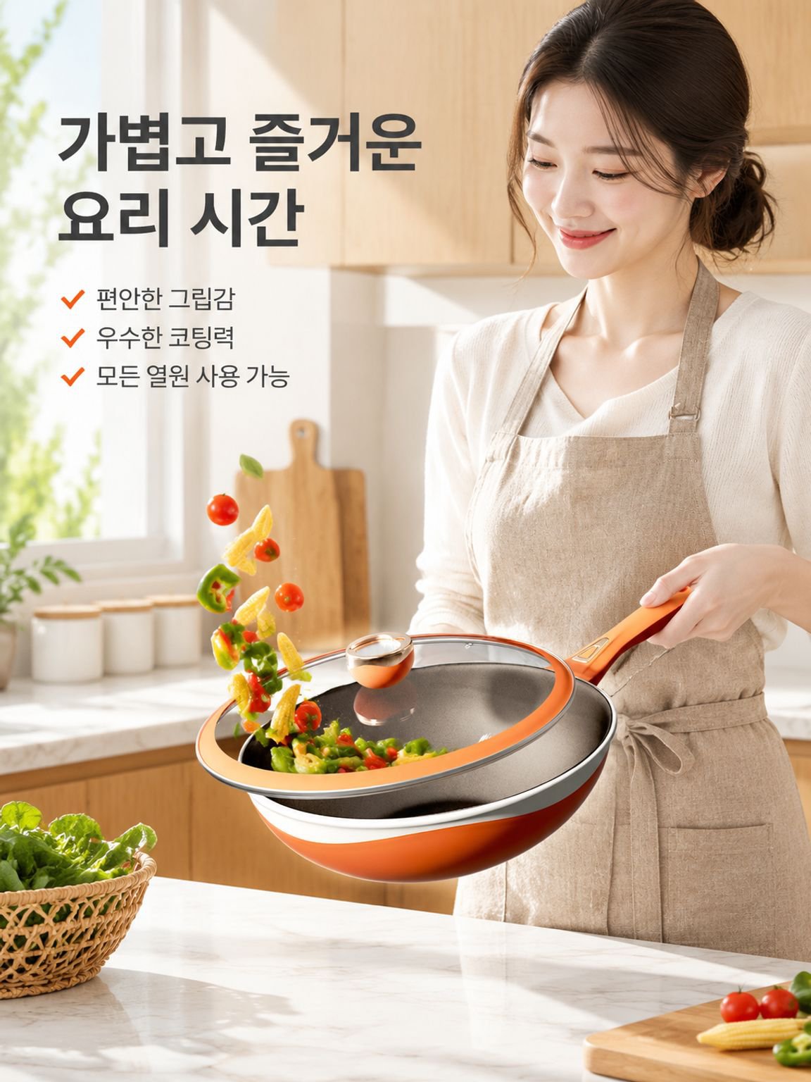 비주얼 투톤 볶음팬 논스틱 건강 무코팅 볶음팬 후라이팬 레인지 국가표준 투톤 볶음팬