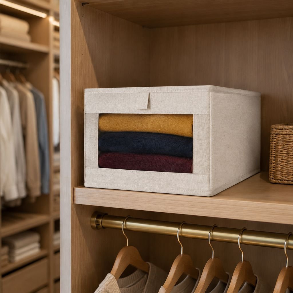 Caja organizadora plegable de ropa de lino y algodón