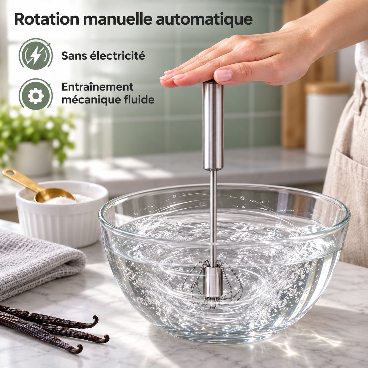Fouet Semi-Automatique à Pression en Inox pour Crème et Pâtisserie Maison