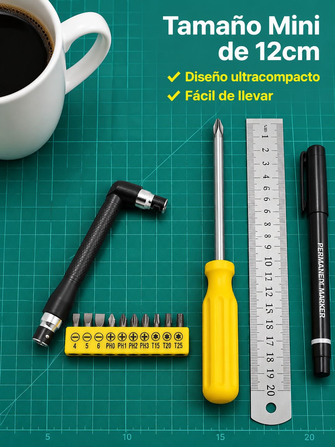 Destornillador doble cabeza mini con llave