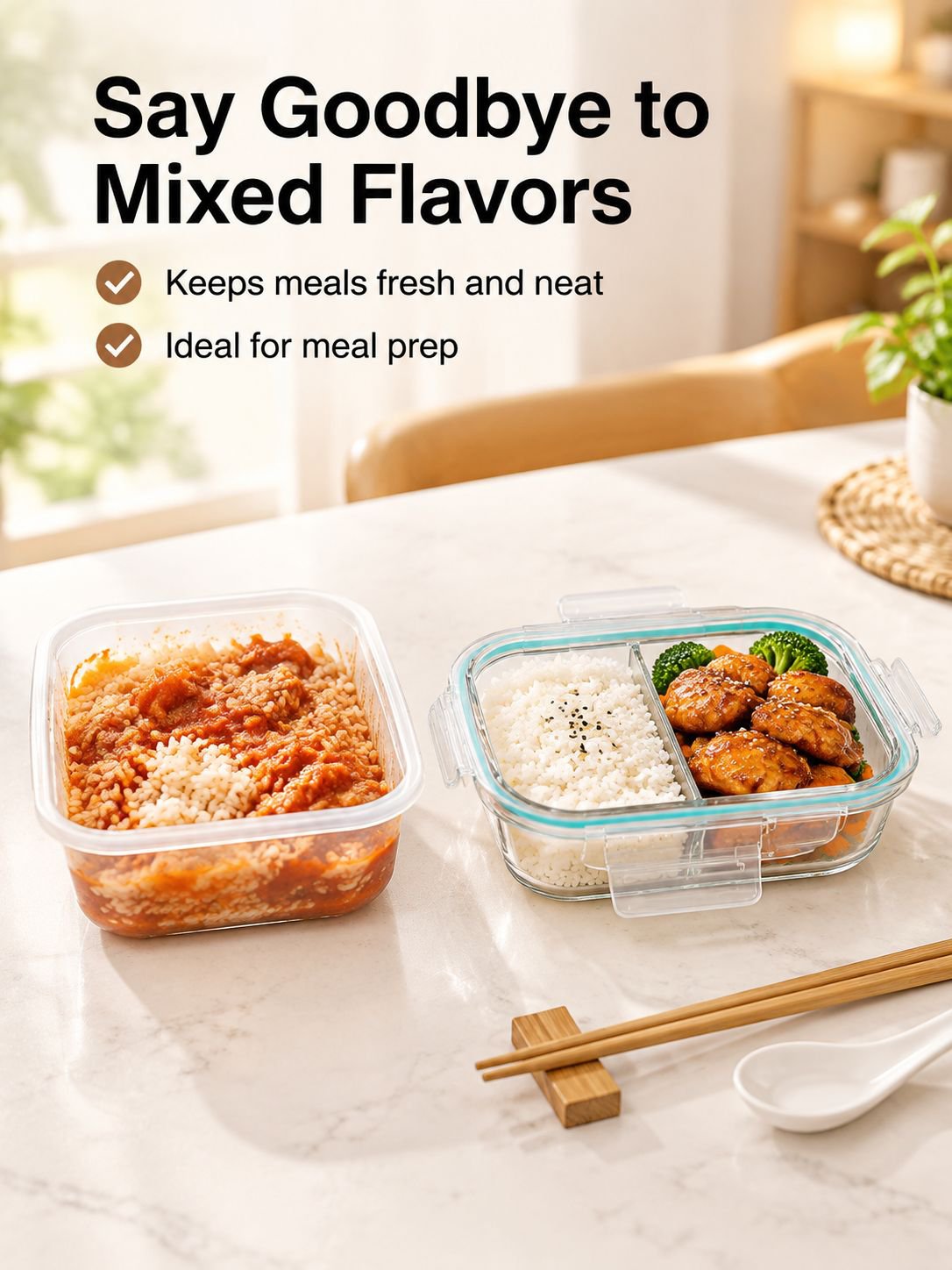 Lidded glass food storage container for meal prep