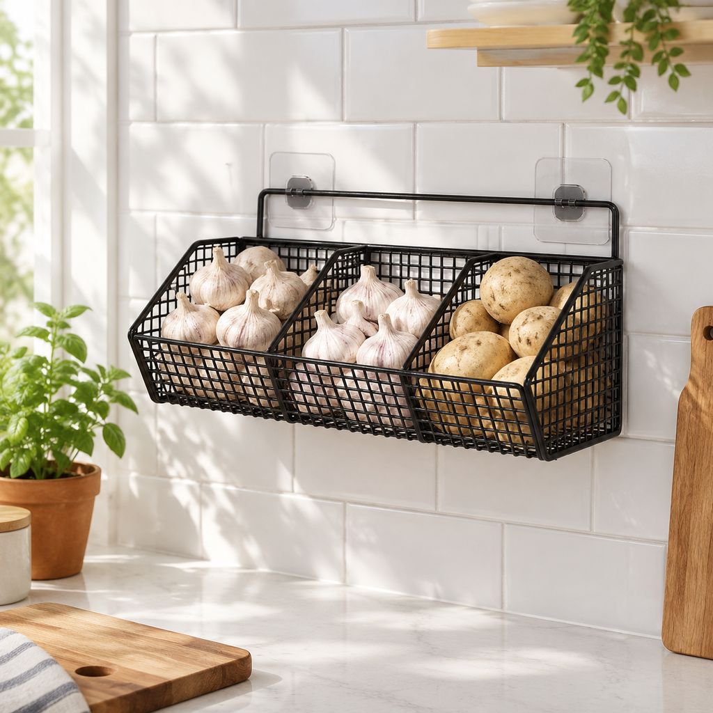 No-Drill Wall-Mounted Kitchen Storage Rack