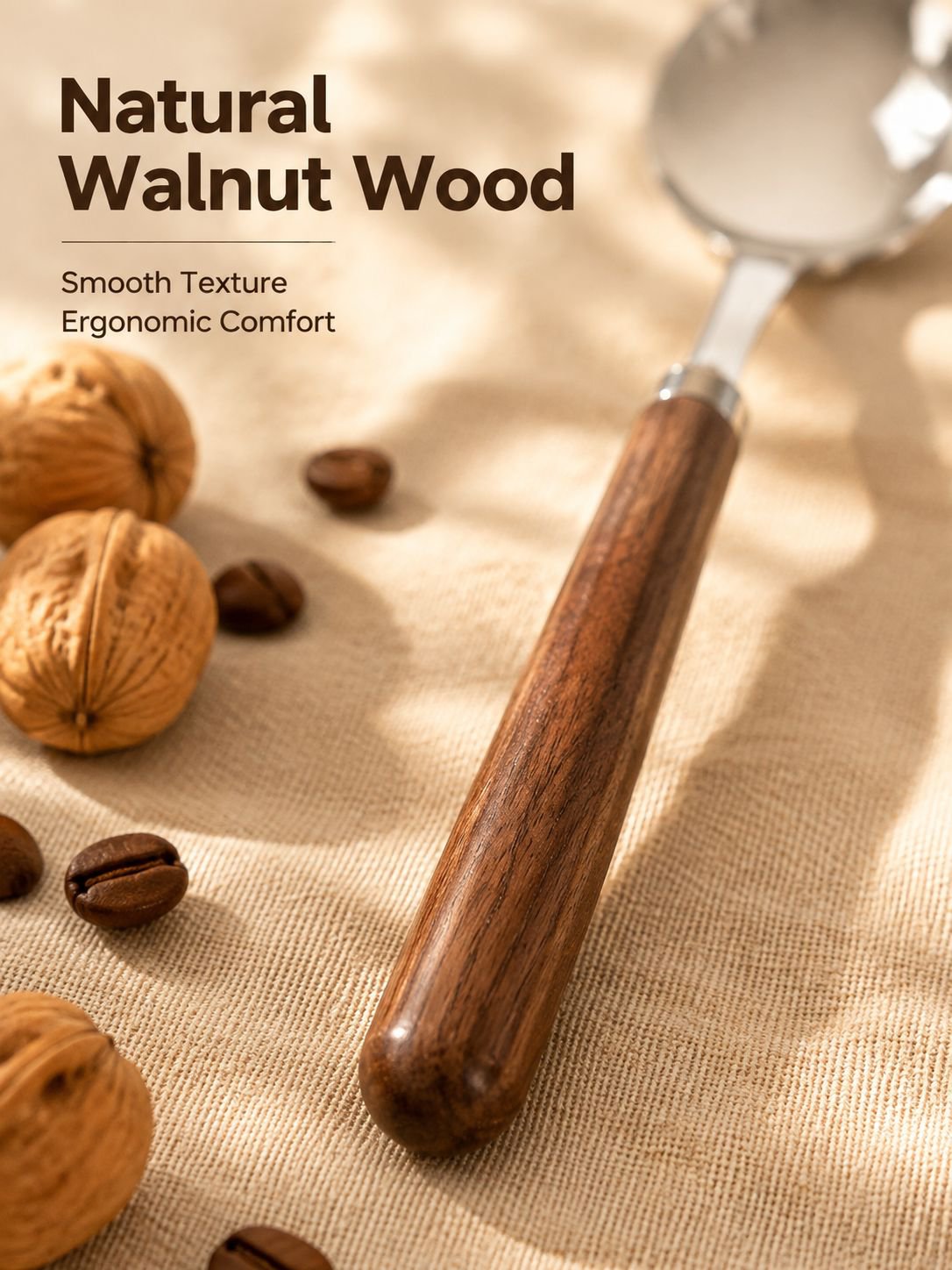Stainless steel walnut wood spoon