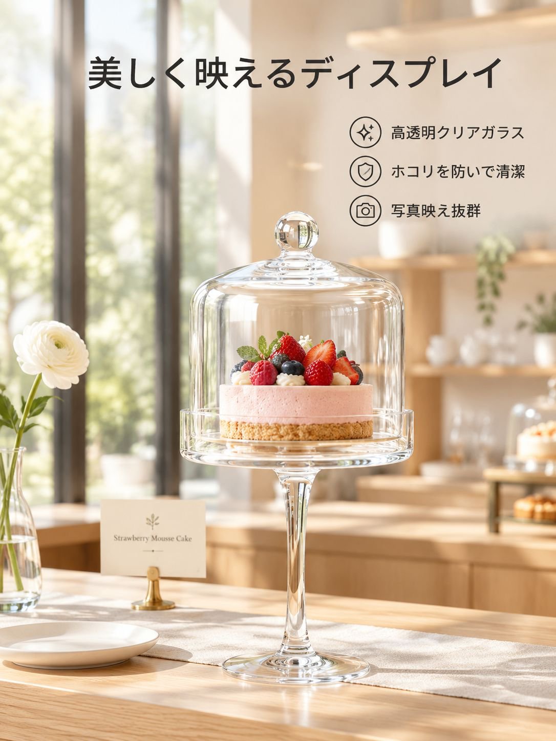 スタンド付きガラスケーキカバー
