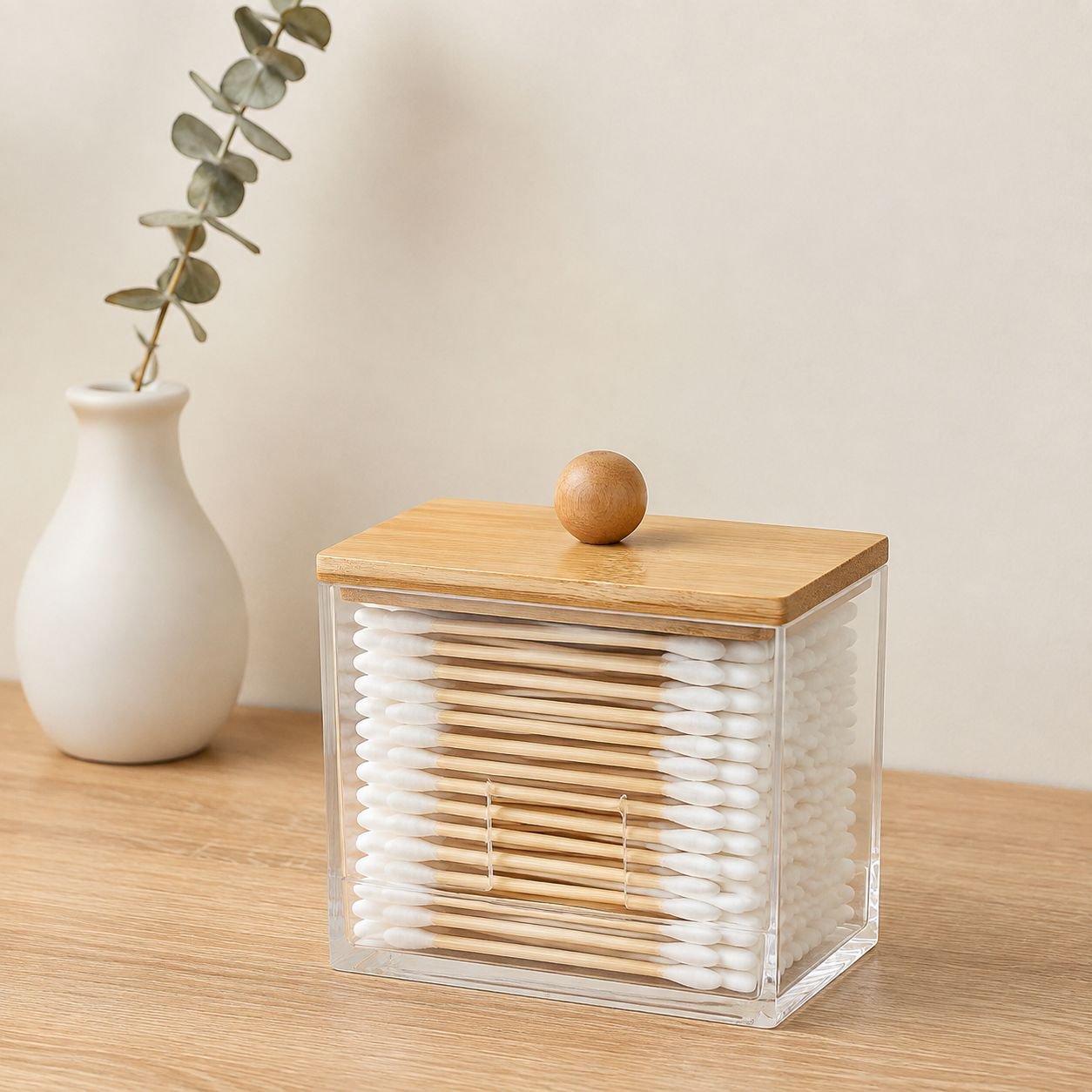Minimalist clear storage box for beauty essentials