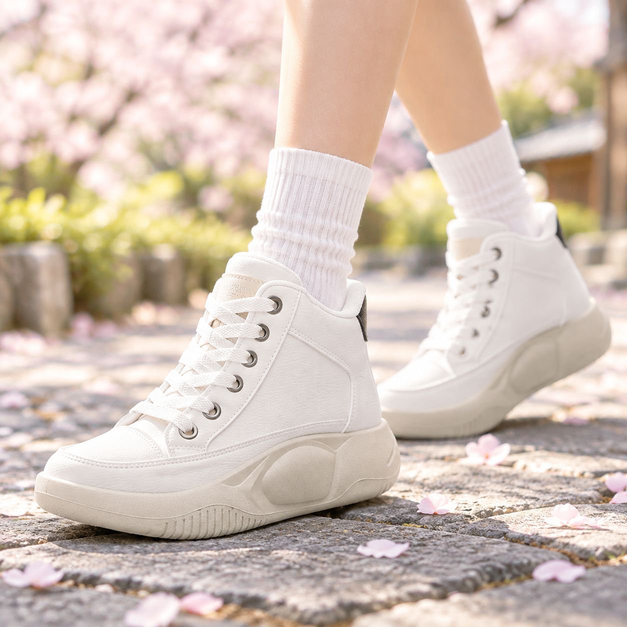 女性用ファッション厚底白靴の全体画像