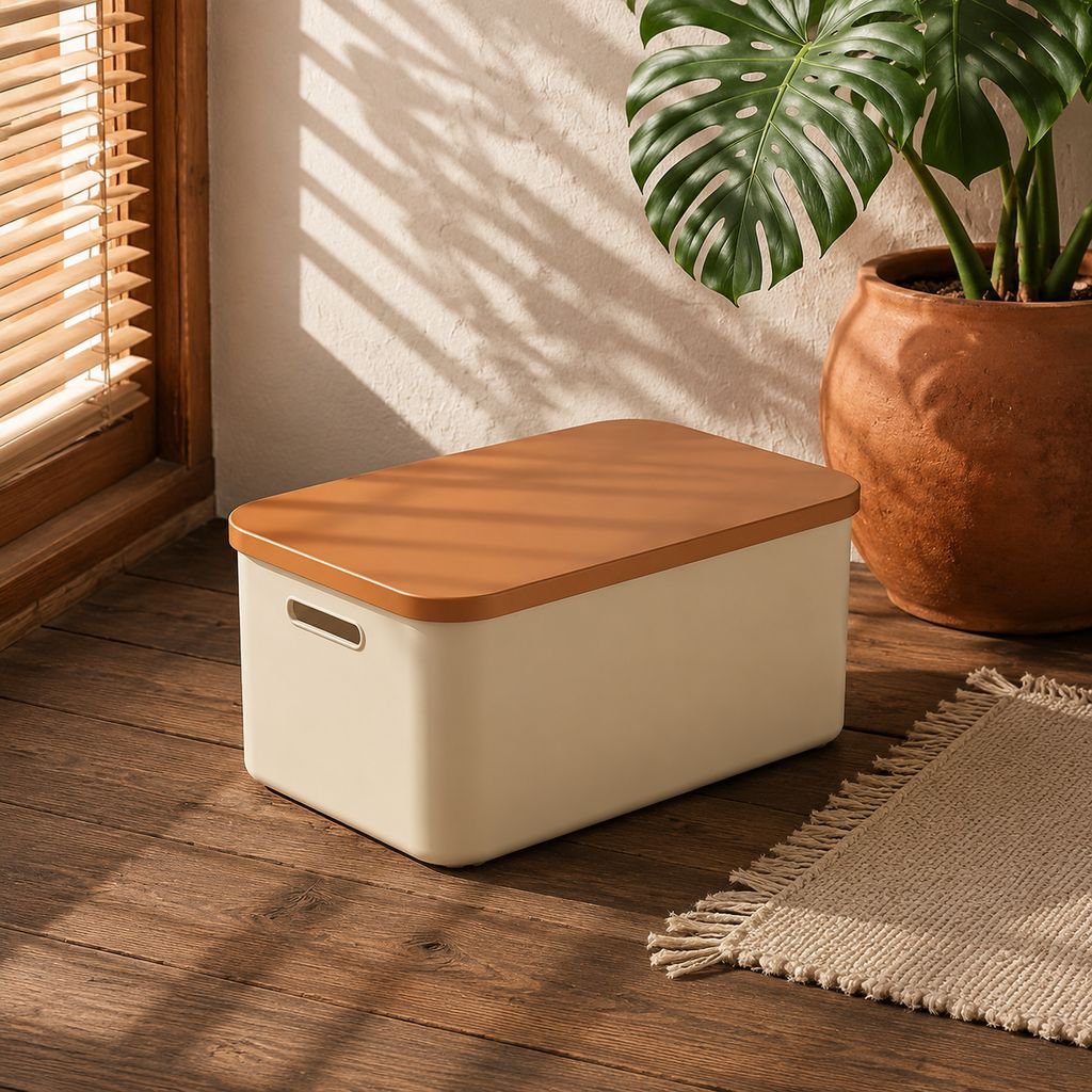Caja de almacenamiento con tapa multiusos