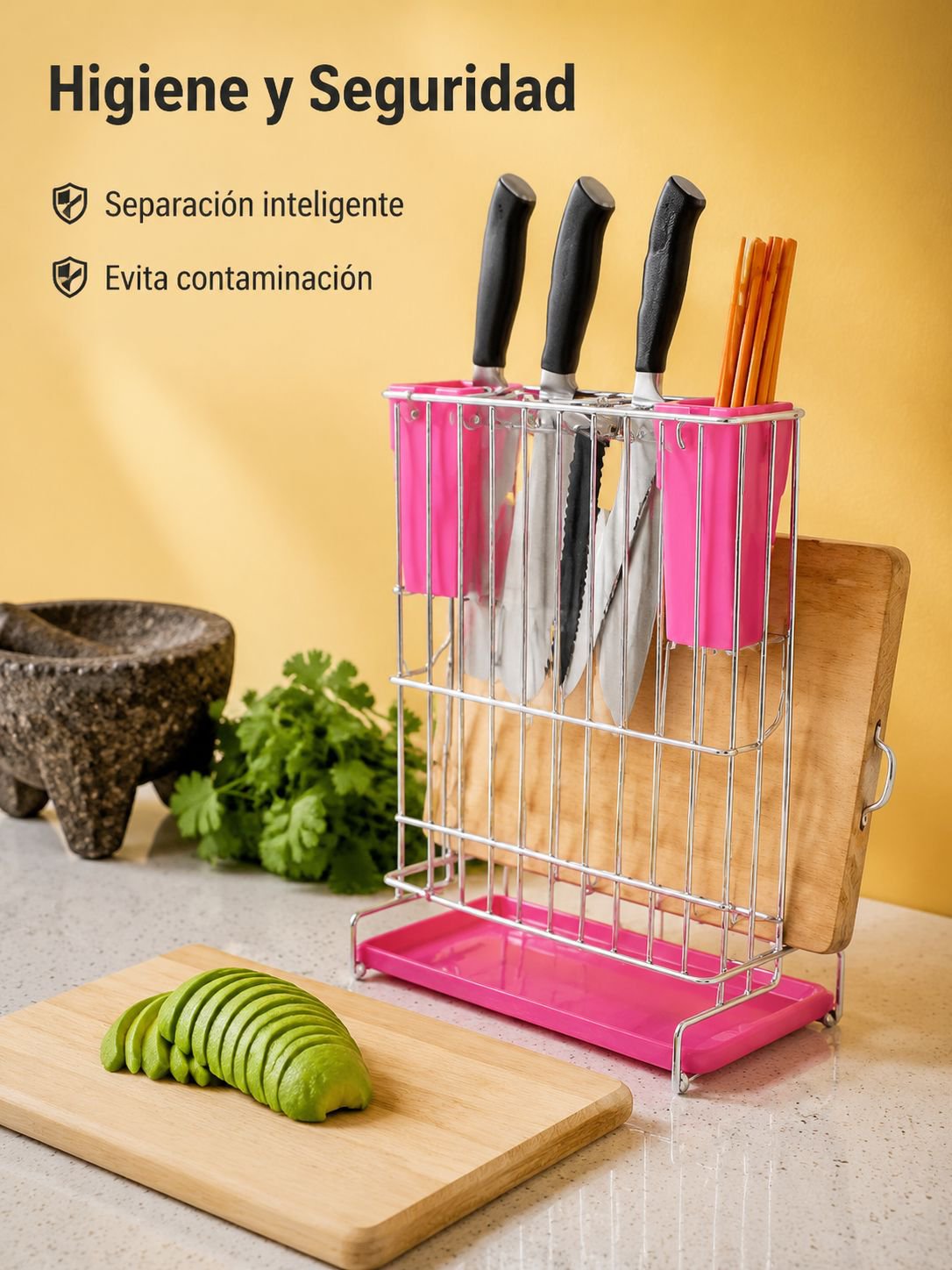Soporte doméstico para cucharas con tabla de picar