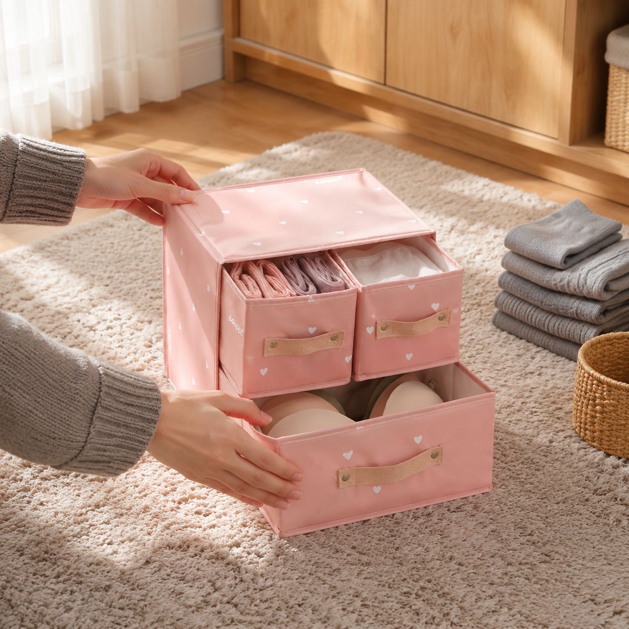 Versatile fabric storage box for home organization