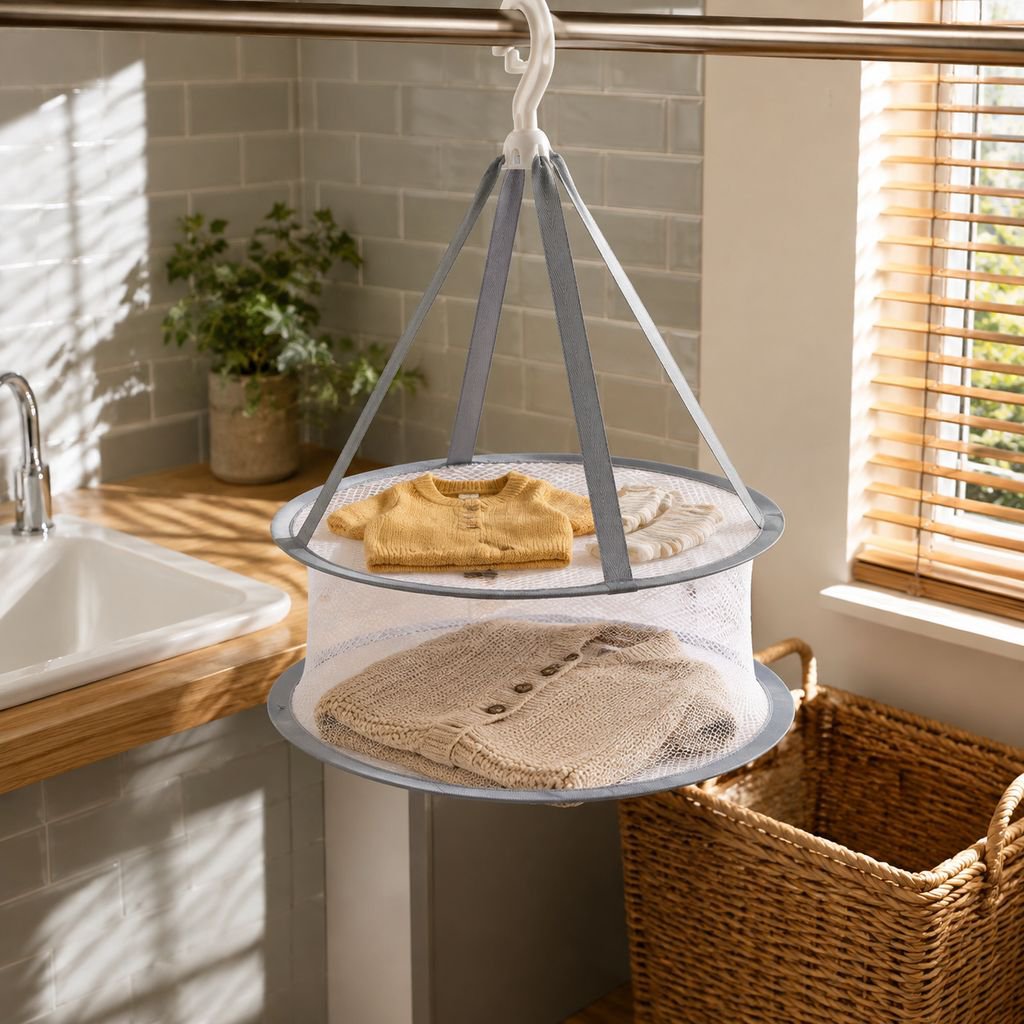 Foldable drying rack collapsed for storage