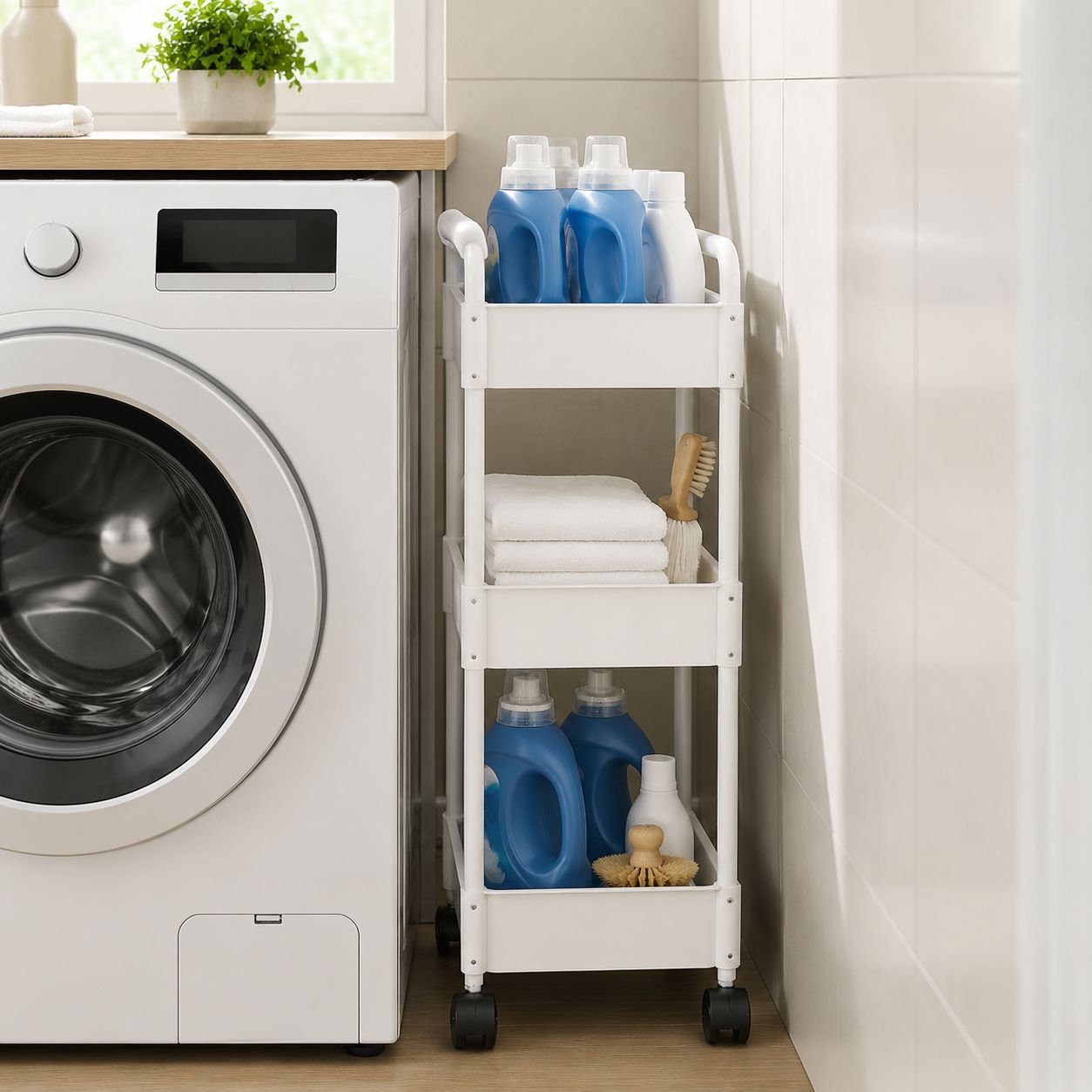 Modern movable storage rack with multiple layers