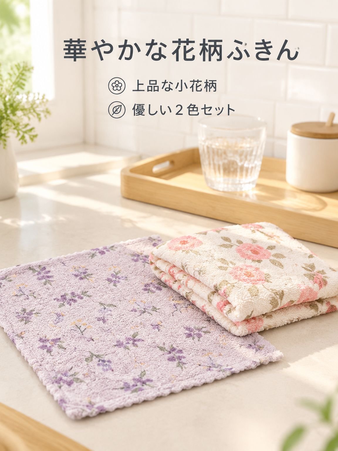 紫・ピンクの小花柄 油汚れが付きにくいキッチンクロス