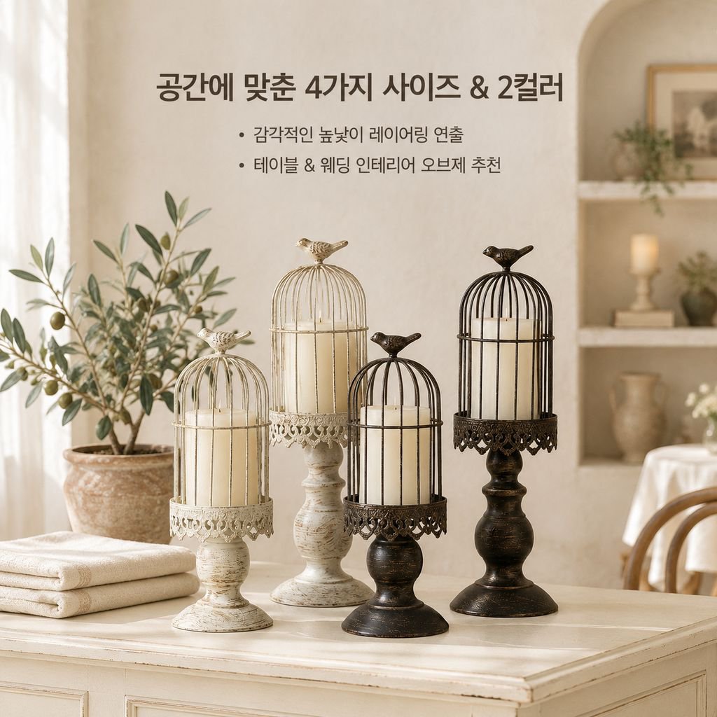 엔틱 유럽풍 철제 새장 캔들홀더 빈티지 촛대 인테리어 웨딩 소품
