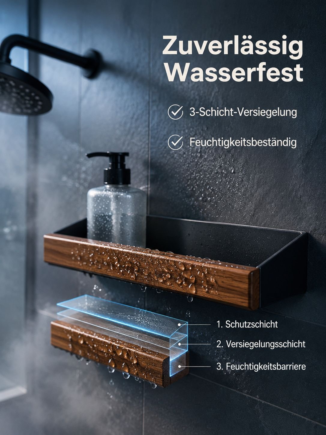 Platzsparendes Aufbewahrungsregal für Shampoo Duschgel und Pflegeprodukte