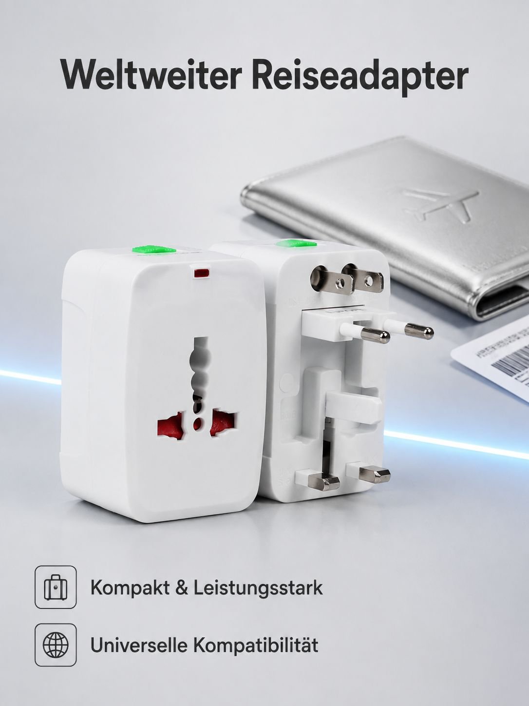 Multifunktionaler Universal-Reiseadapter, geeignet für Steckdosen weltweit