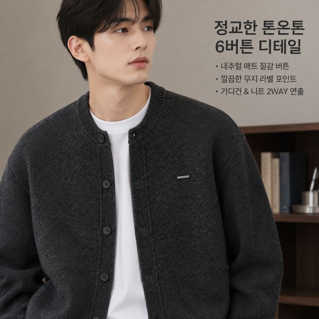 가을 남성 올드머니룩 솔리드 베이스볼넥 니트 가디건 자켓 루즈핏 상의