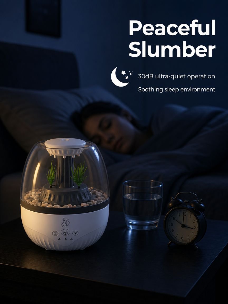 Aroma diffuser with humidification function and mood lighting