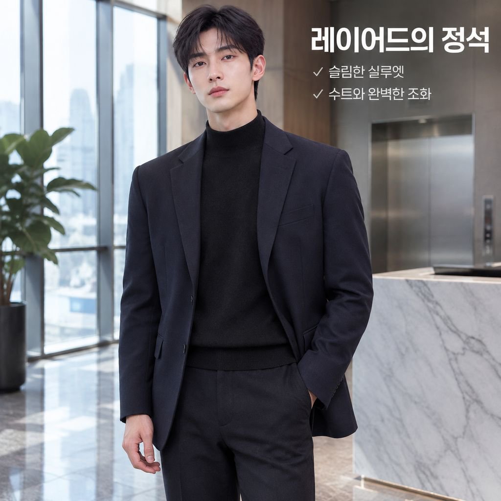 남성 가을 겨울 반목 하프넥 슬림핏 도톰 니트 이너 티셔츠