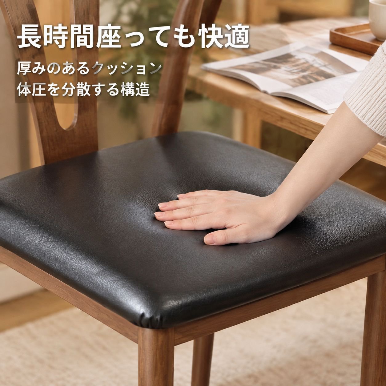 家庭用無垢材クッション付きダイニングチェア
